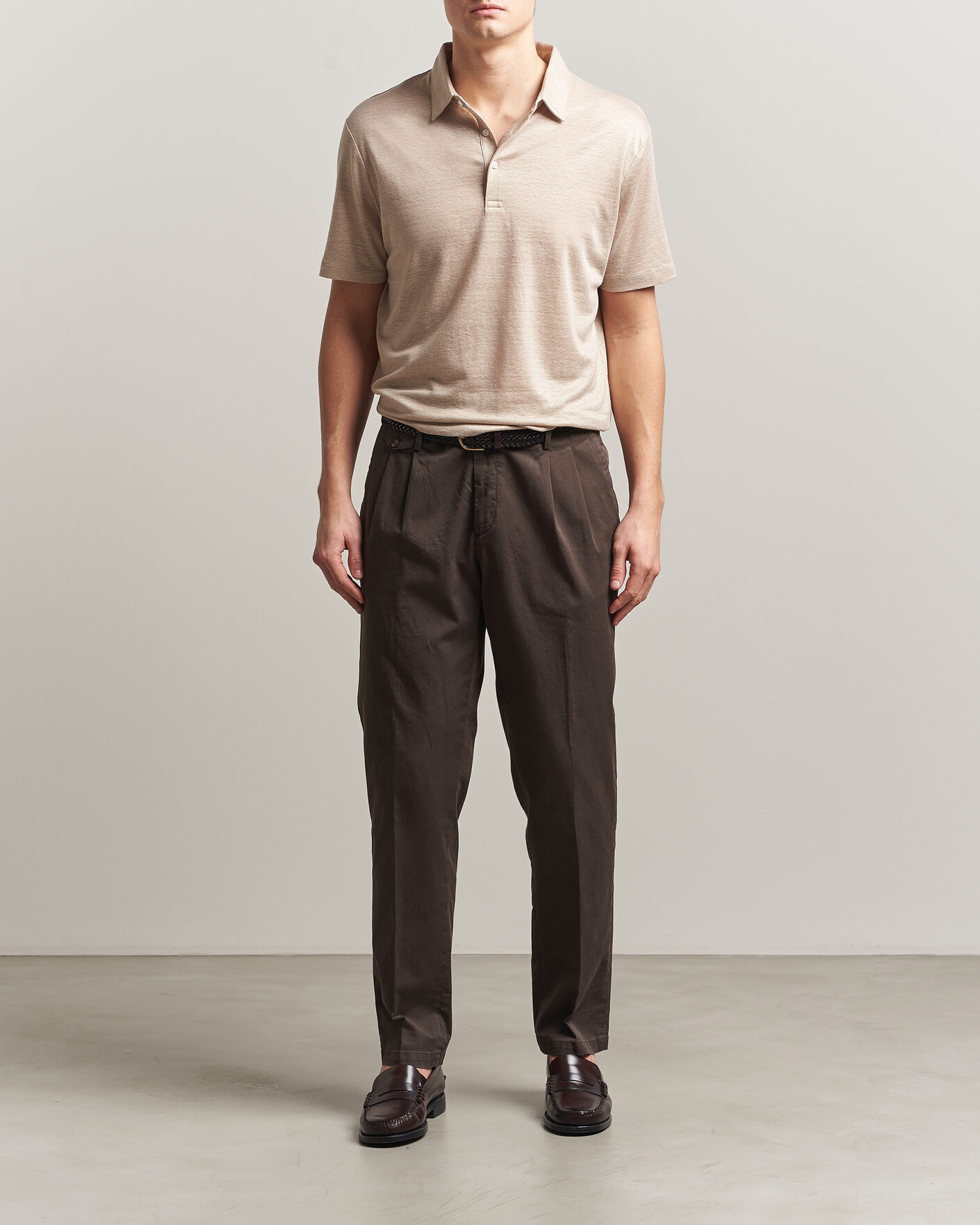 Heren | Polo's | Charles Tyrwhitt | Short Sleeve Linen Polo Oatmeal