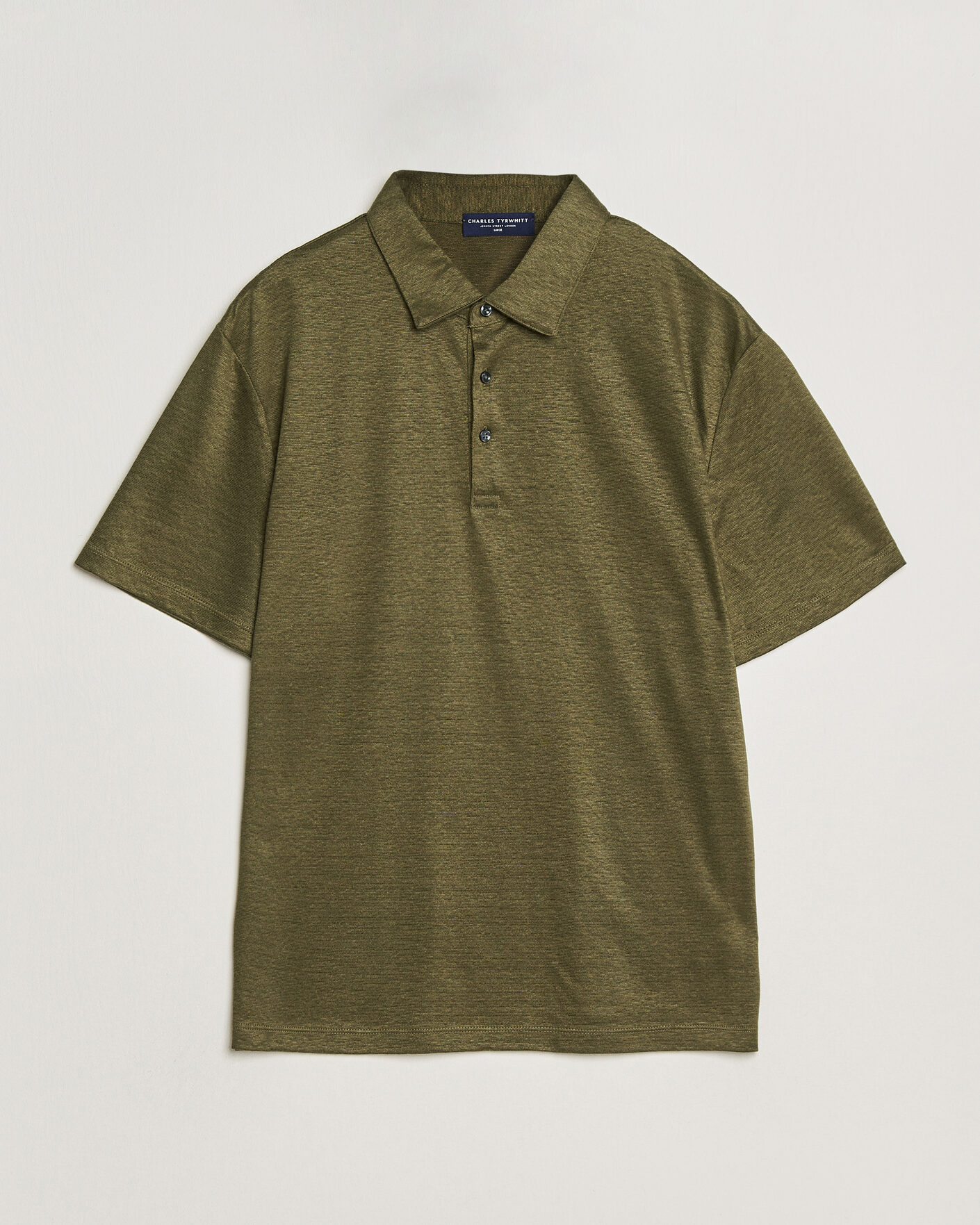 Heren | Polo's | Charles Tyrwhitt | Short Sleeve Linen Polo Olive