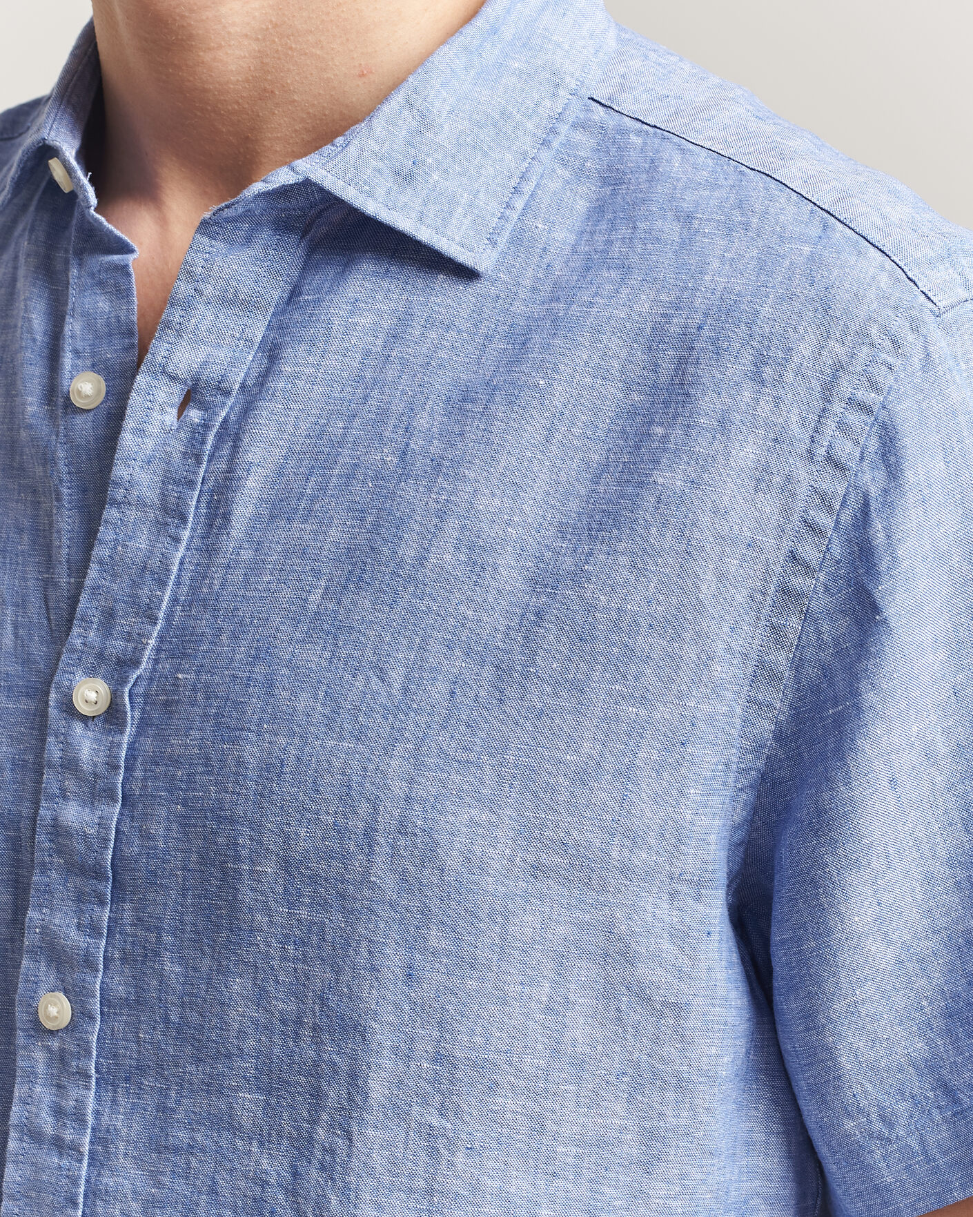 Heren | Overhemden | Charles Tyrwhitt | Pure Linen Short Sleeve Slim Fit Shirt Cornflower Blue