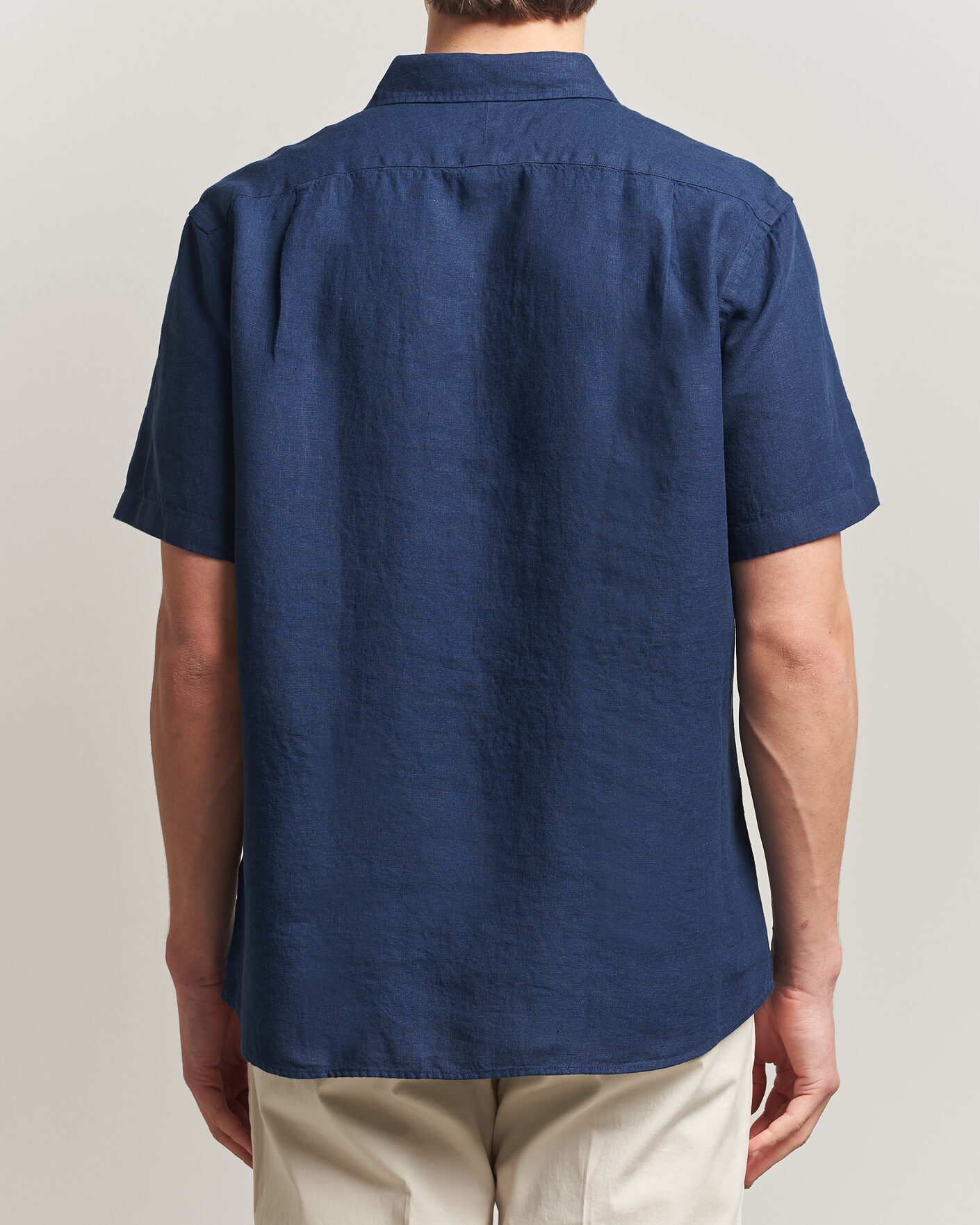 Heren | Overhemden | Charles Tyrwhitt | Pure Linen Short Sleeve Slim Fit Shirt Navy