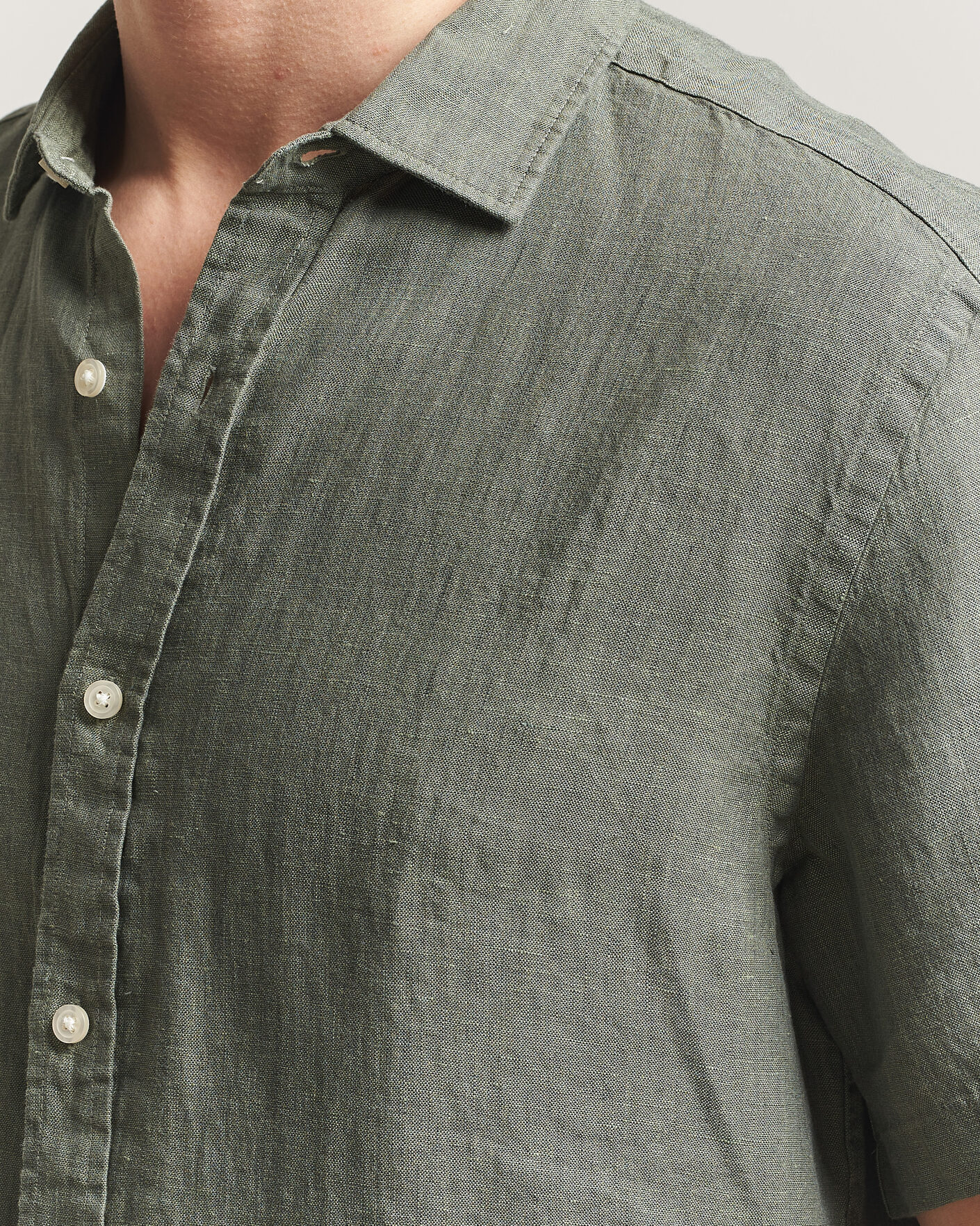 Heren | Overhemden | Charles Tyrwhitt | Pure Linen Short Sleeve Slim Fit Shirt Olive