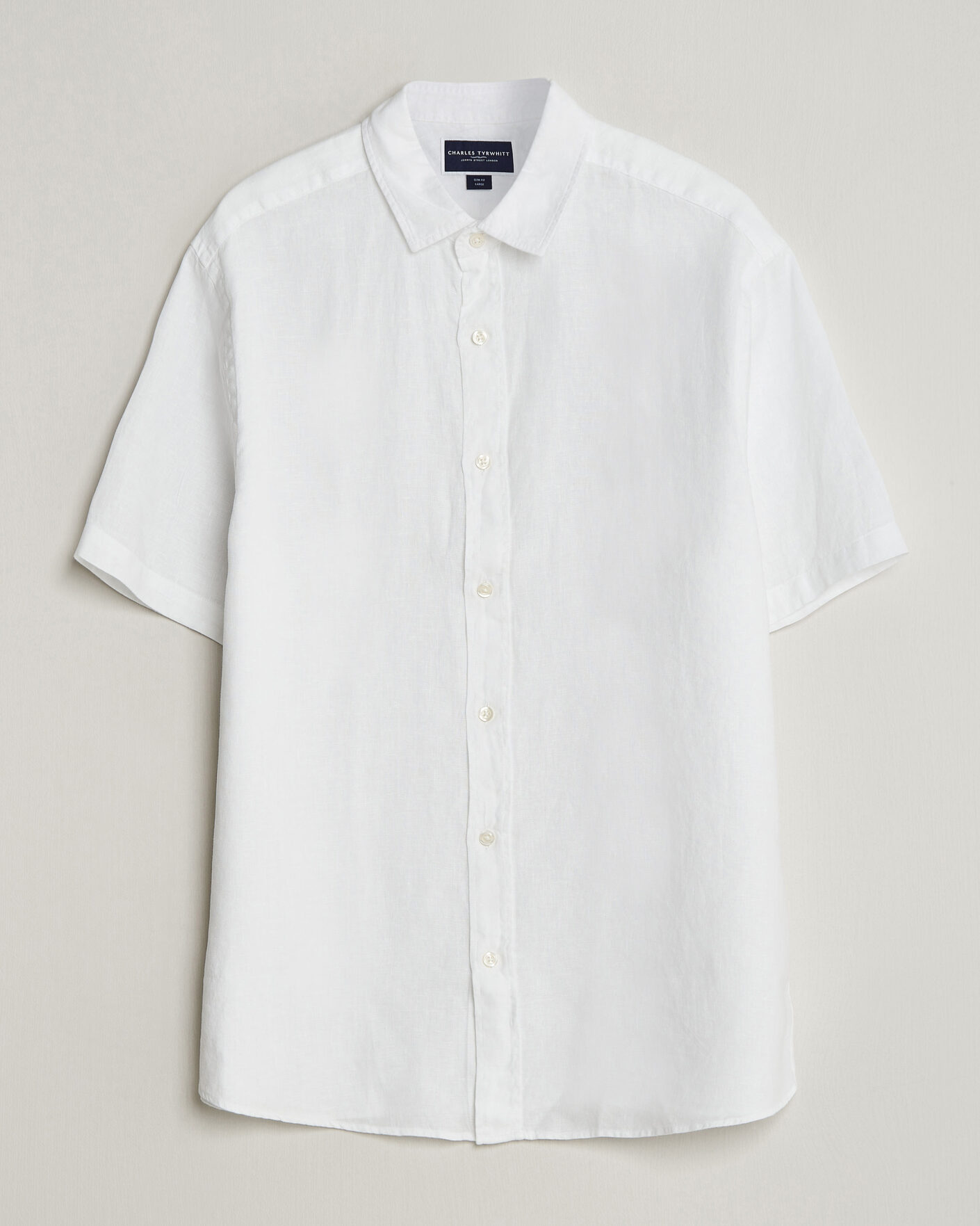 Heren | Overhemden | Charles Tyrwhitt | Pure Linen Short Sleeve Slim Fit Shirt White