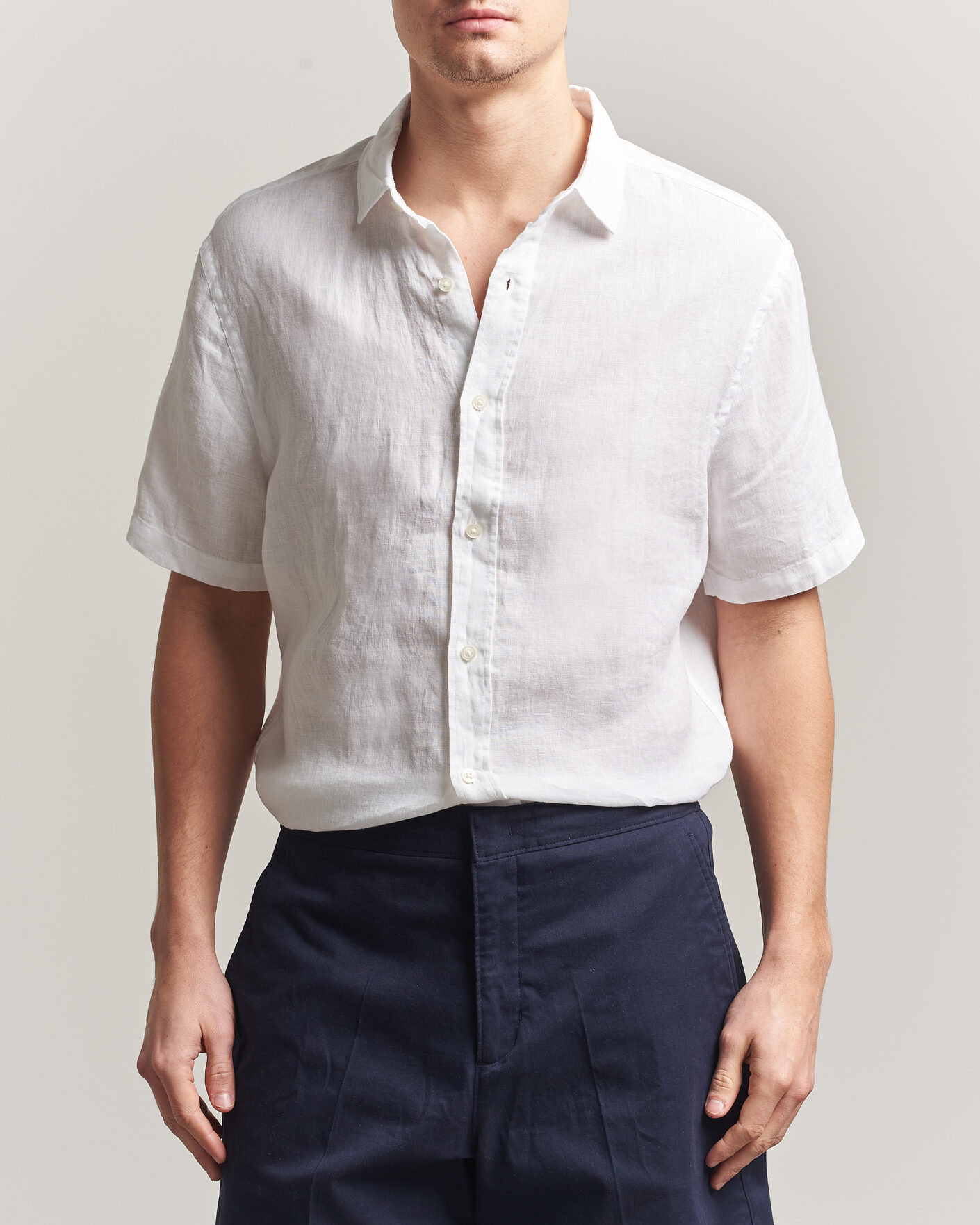 Heren | Overhemden | Charles Tyrwhitt | Pure Linen Short Sleeve Slim Fit Shirt White