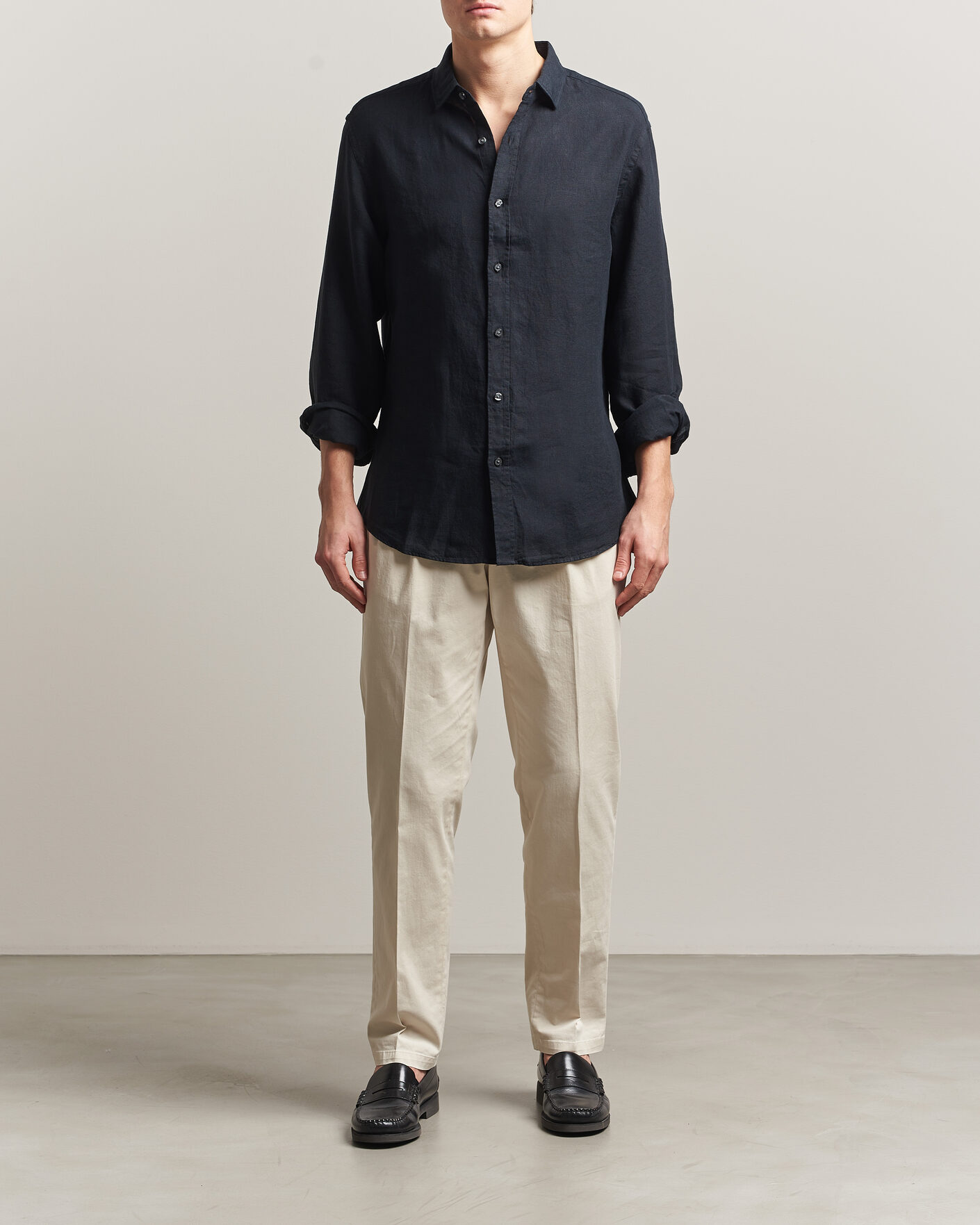 Heren | Overhemden | Charles Tyrwhitt | Pure Linen Slim Fit Shirt Black