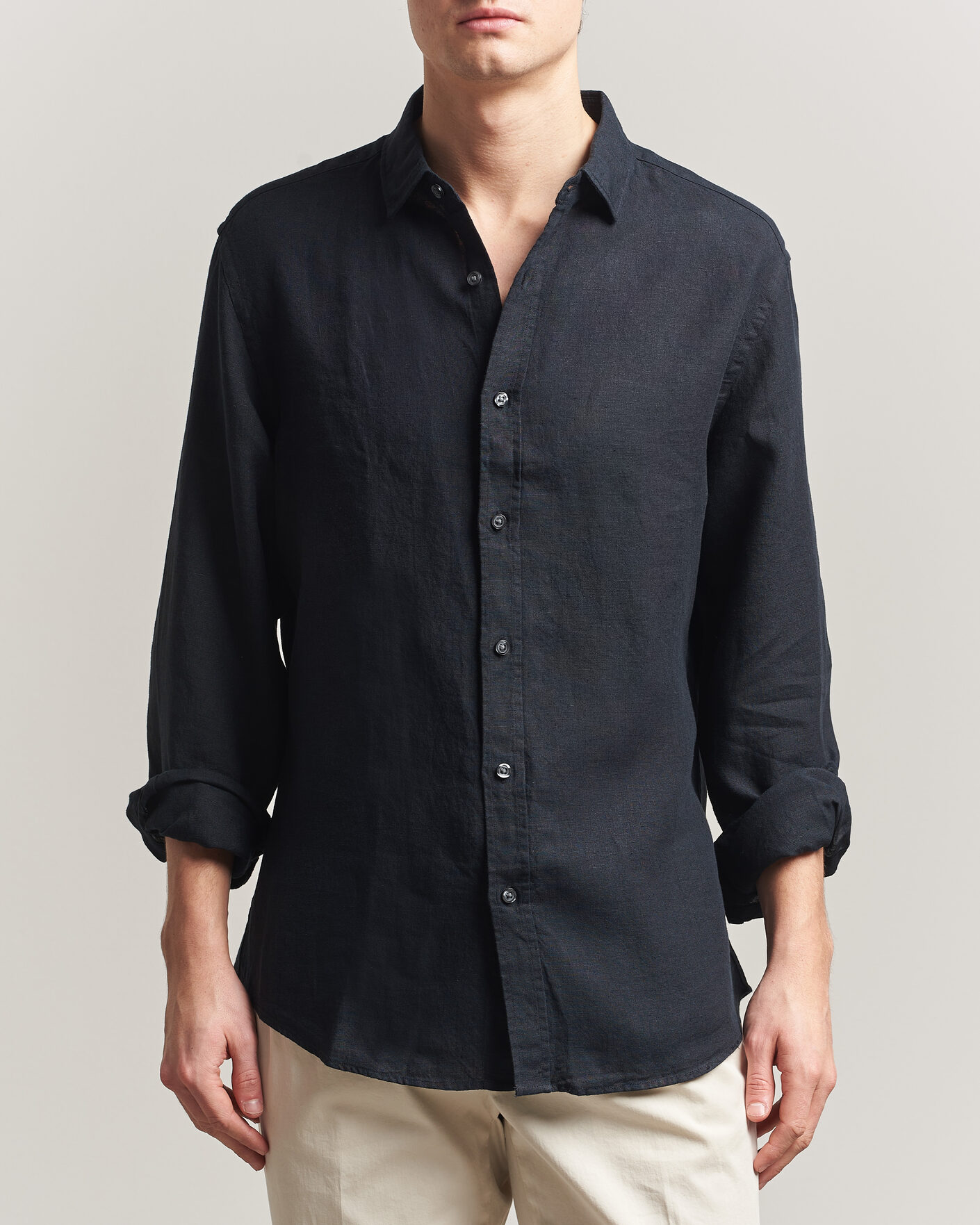 Heren | Overhemden | Charles Tyrwhitt | Pure Linen Slim Fit Shirt Black