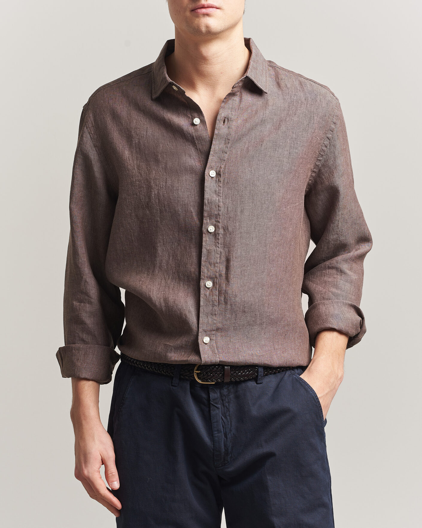 Heren | Overhemden | Charles Tyrwhitt | Pure Linen Slim Fit Shirt Mocha