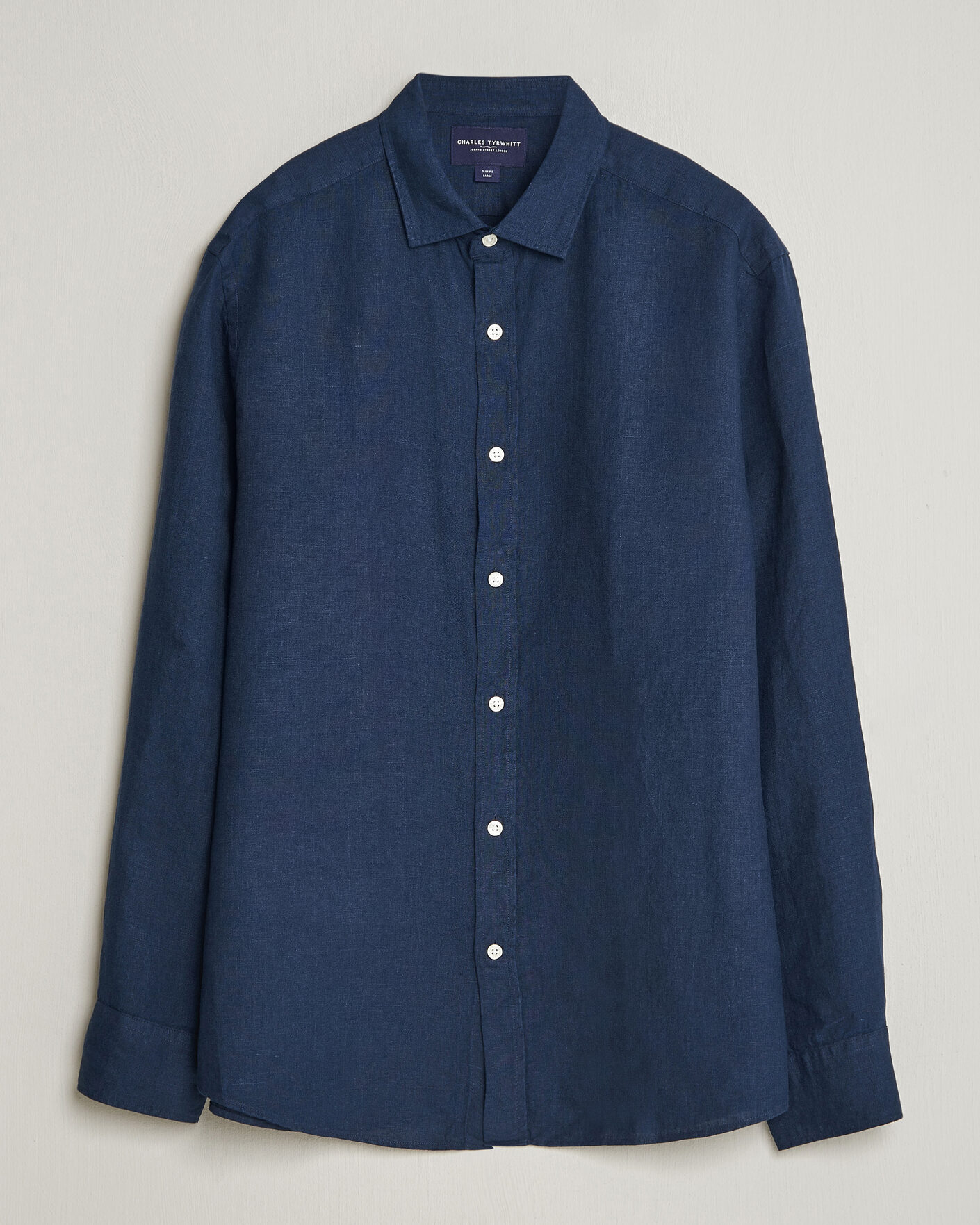 Heren | Overhemden | Charles Tyrwhitt | Pure Linen Slim Fit Shirt Navy