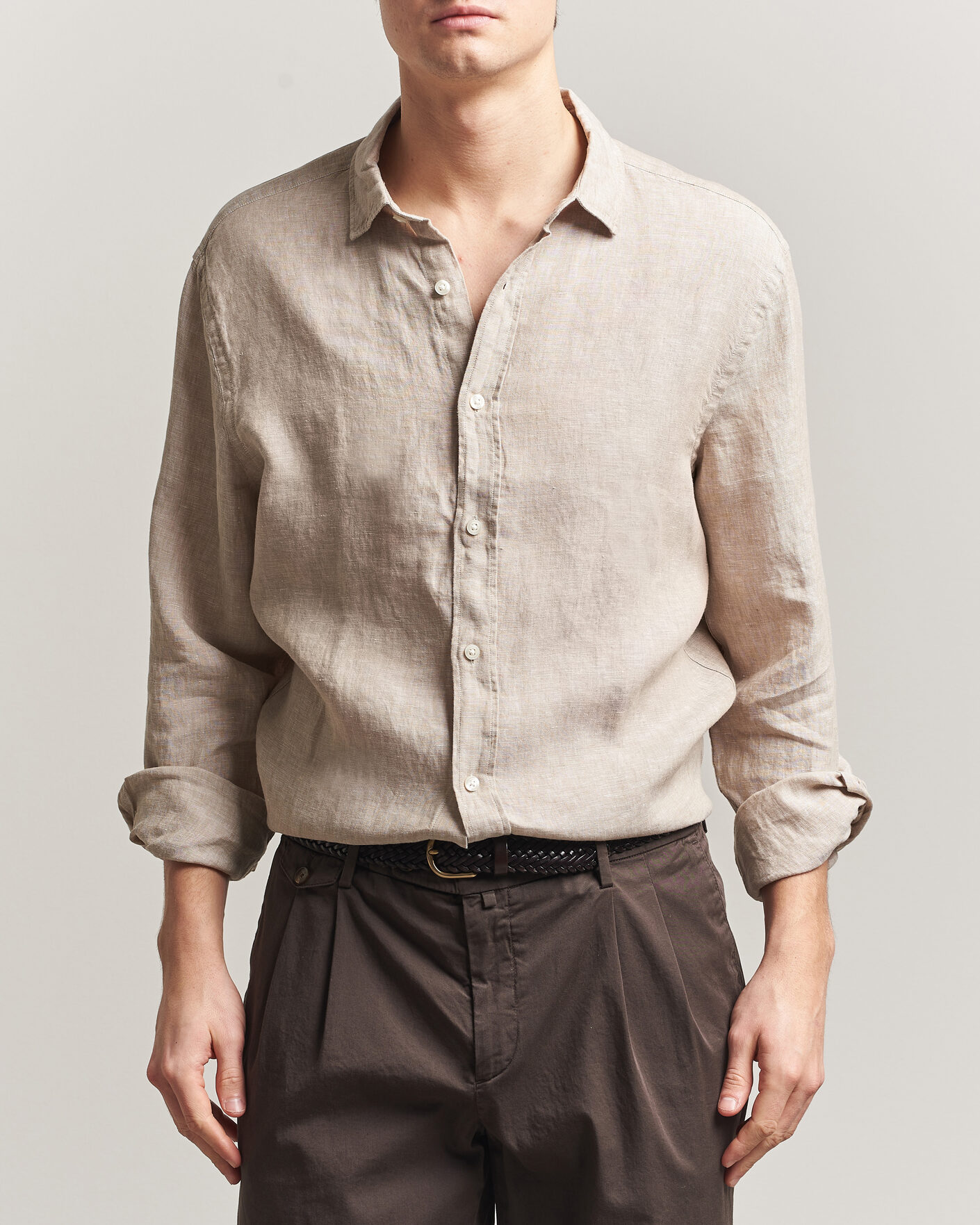 Heren | Overhemden | Charles Tyrwhitt | Pure Linen Slim Fit Shirt Oatmeal