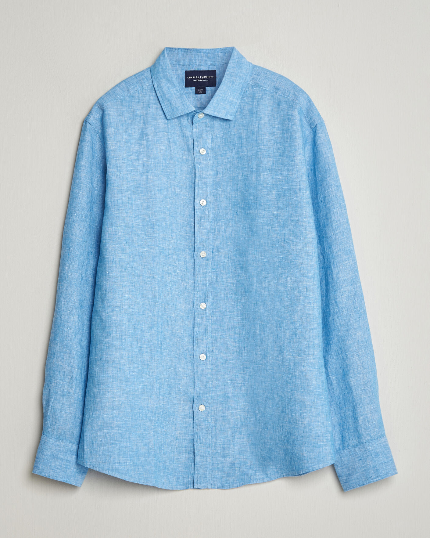 Heren | Overhemden | Charles Tyrwhitt | Pure Linen Slim Fit Shirt Ocean Blue