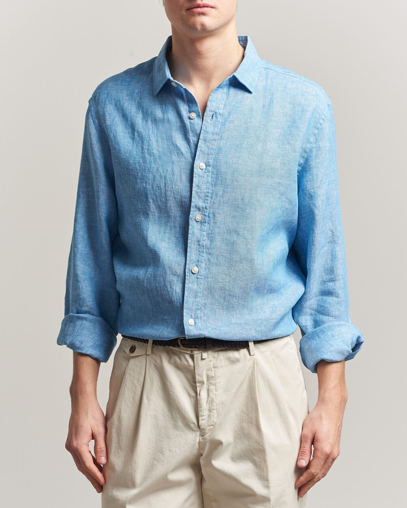 Heren | Overhemden | Charles Tyrwhitt | Pure Linen Slim Fit Shirt Ocean Blue