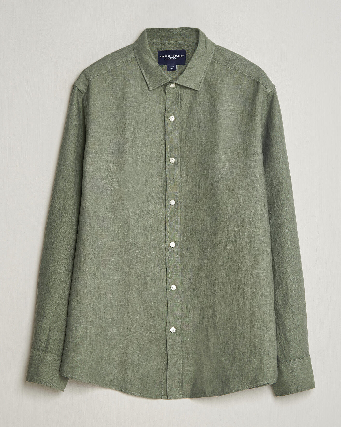 Heren | Overhemden | Charles Tyrwhitt | Pure Linen Slim Fit Shirt Olive Green