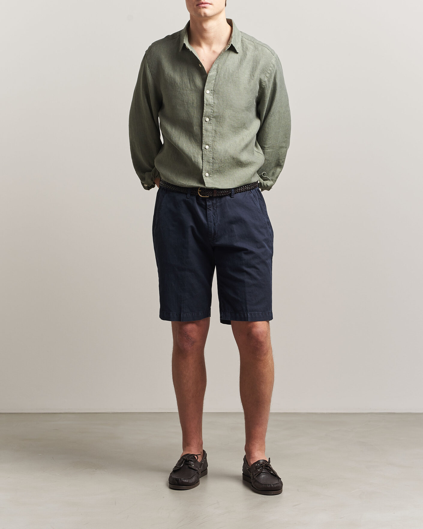 Heren | Overhemden | Charles Tyrwhitt | Pure Linen Slim Fit Shirt Olive Green