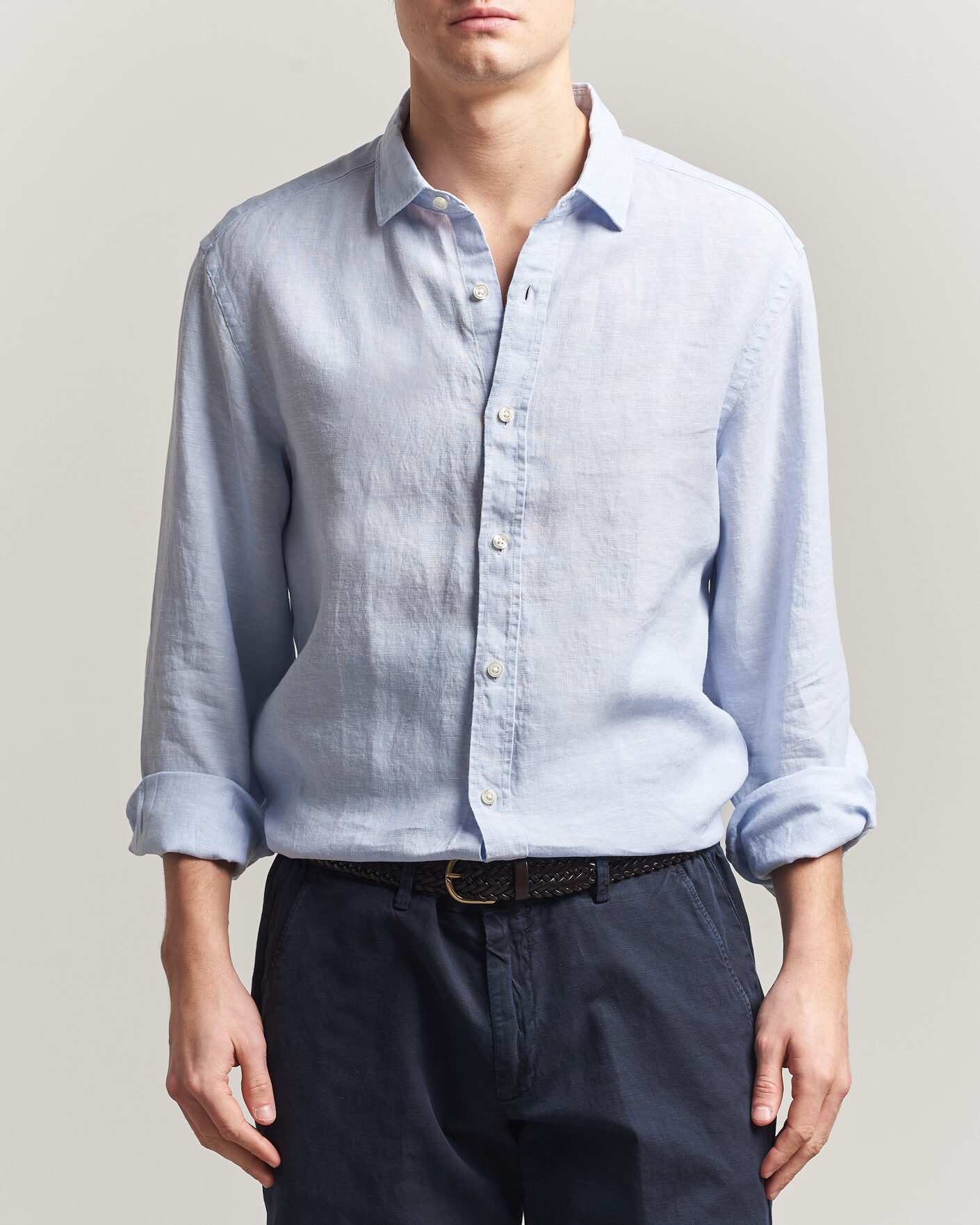 Heren | Overhemden | Charles Tyrwhitt | Pure Linen Slim Fit Shirt Sky Blue