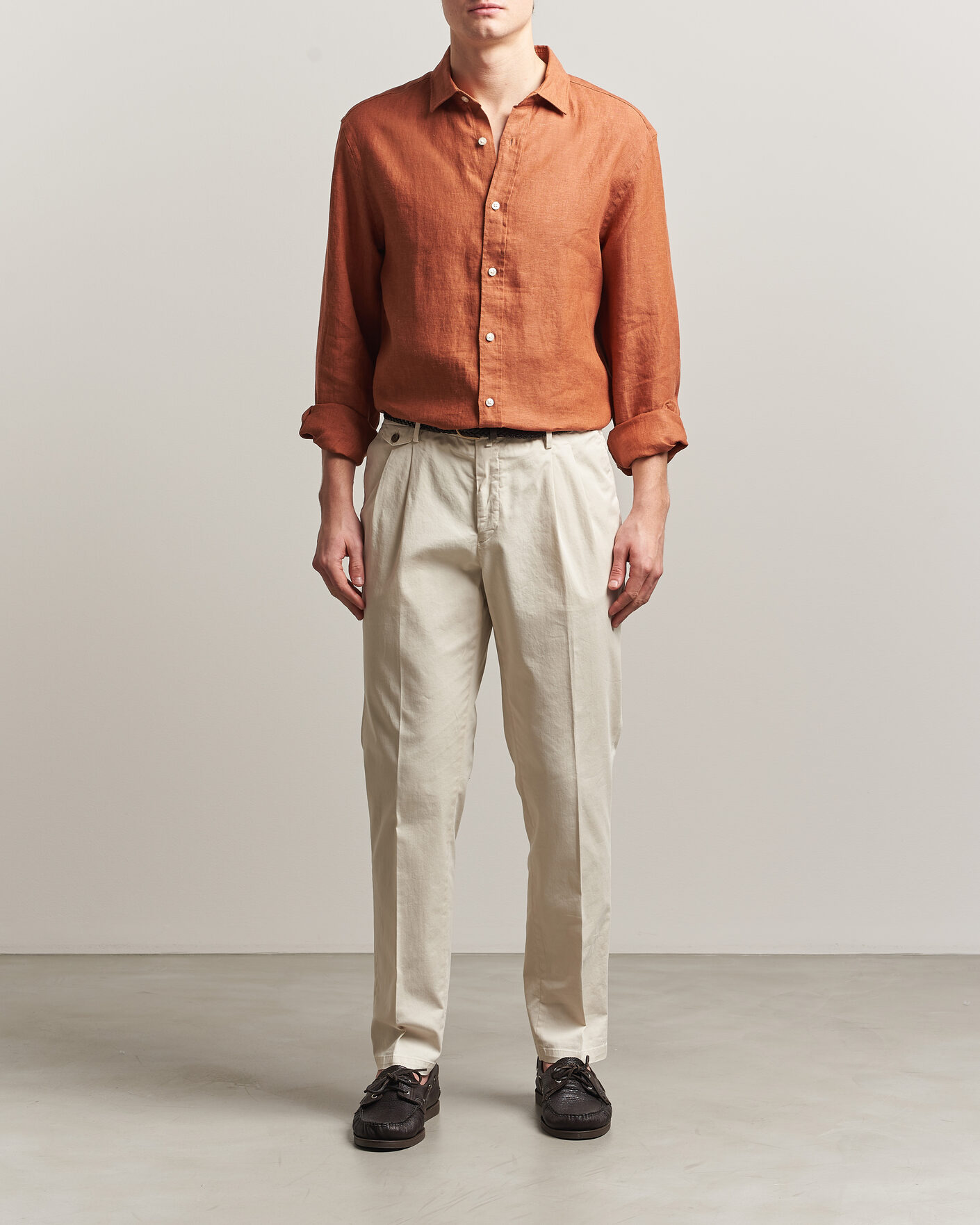 Heren | Overhemden | Charles Tyrwhitt | Pure Linen Slim Fit Shirt Burnt Orange