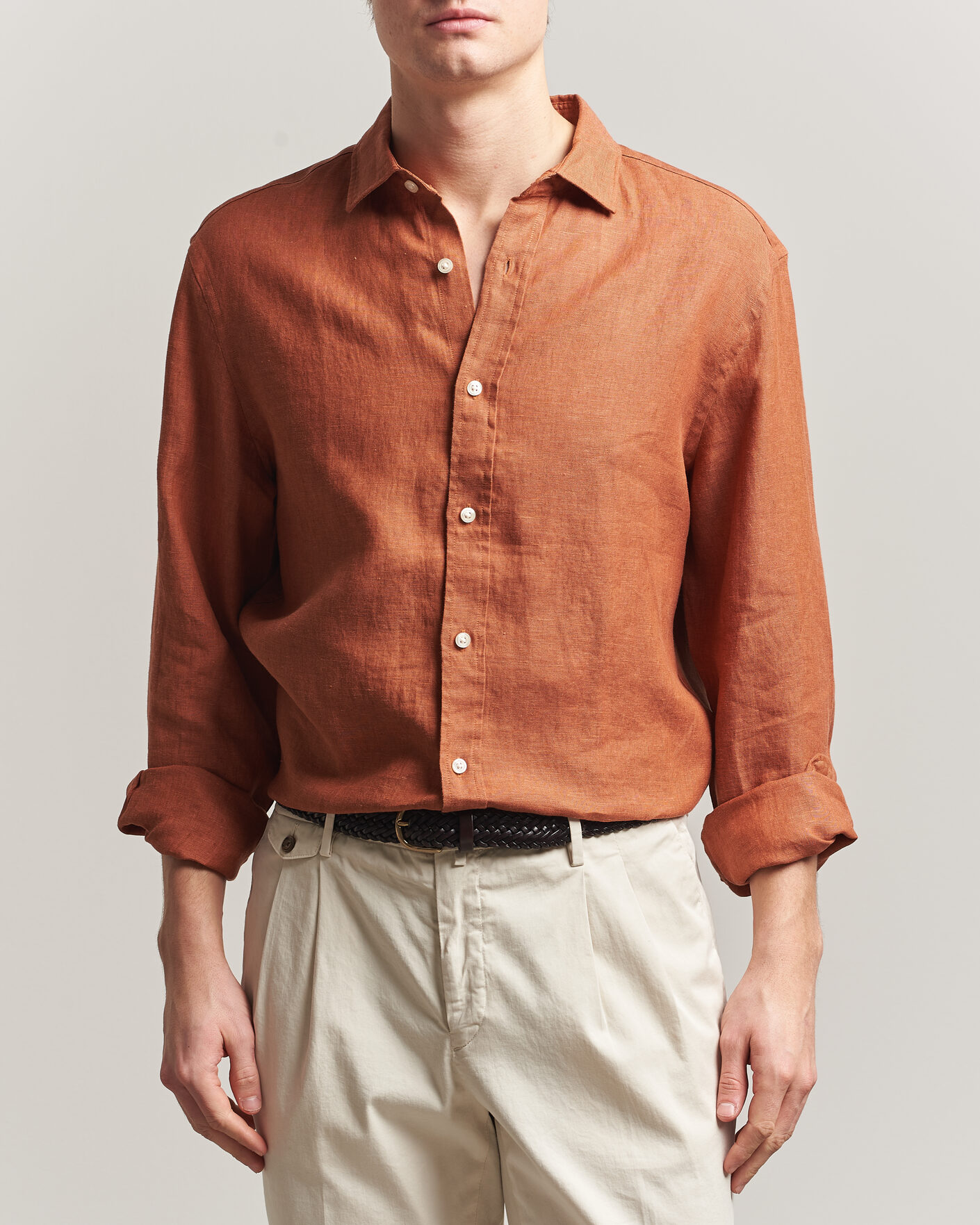 Heren | Overhemden | Charles Tyrwhitt | Pure Linen Slim Fit Shirt Burnt Orange