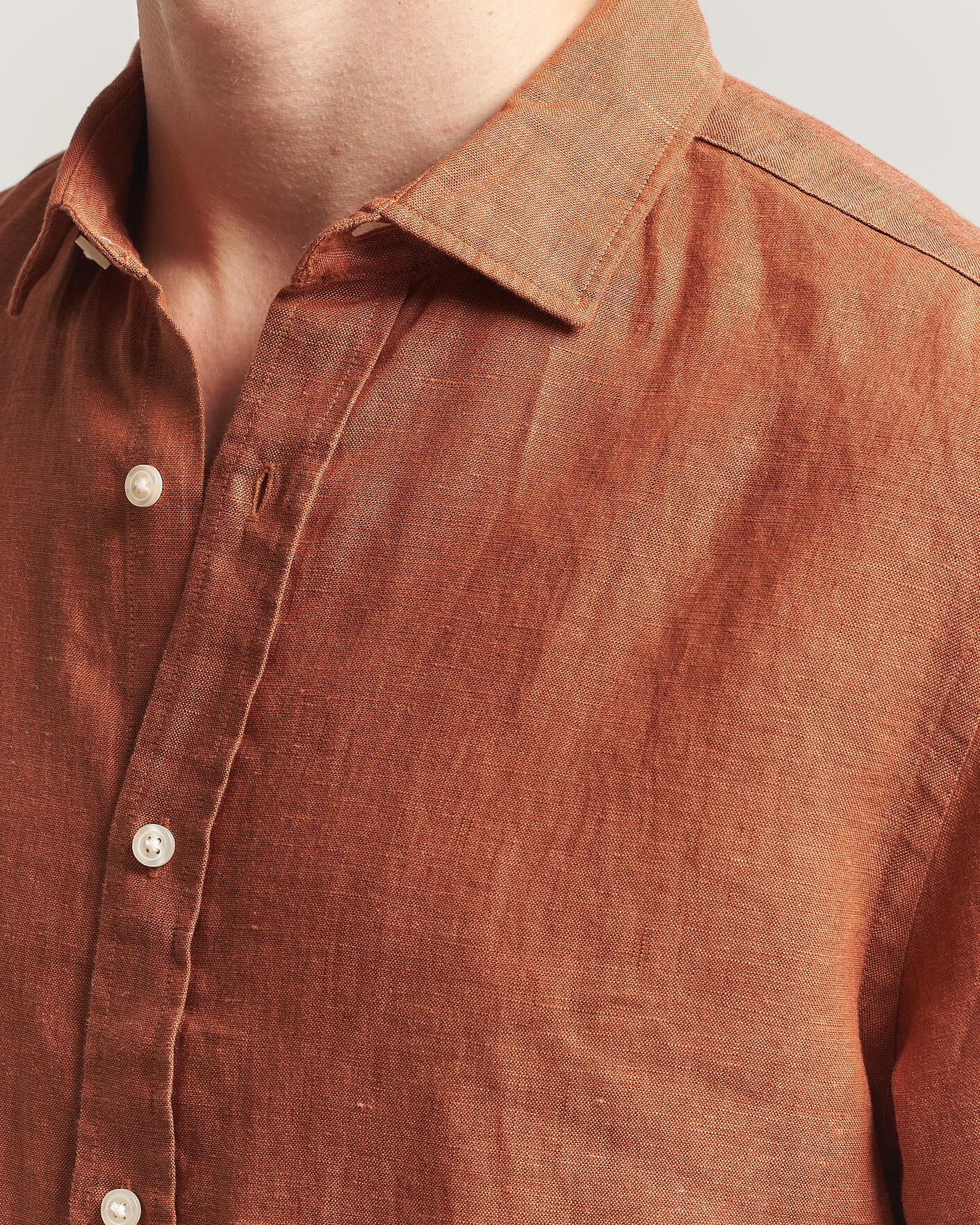 Heren | Overhemden | Charles Tyrwhitt | Pure Linen Slim Fit Shirt Burnt Orange
