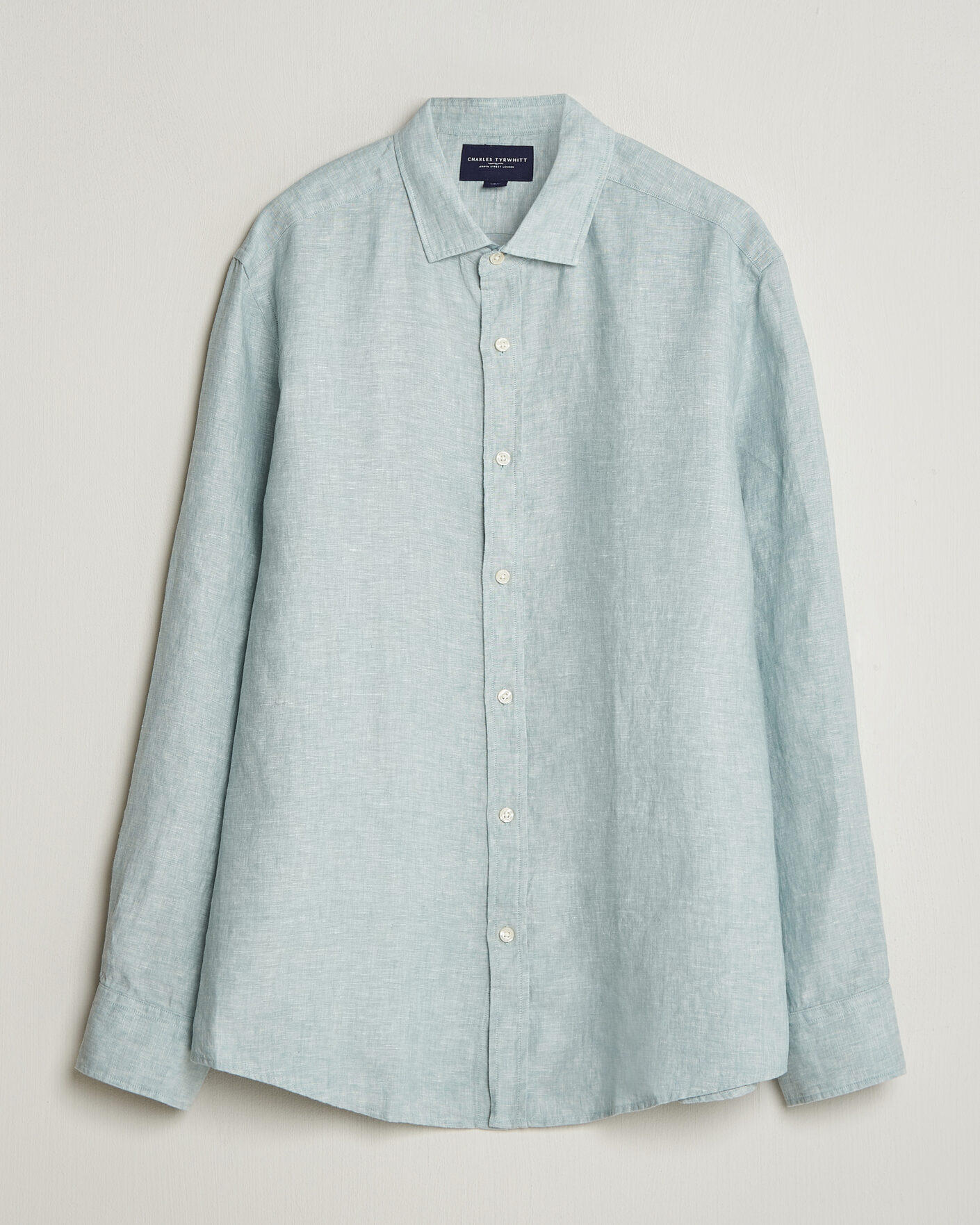 Heren | Overhemden | Charles Tyrwhitt | Pure Linen Slim Fit Shirt Pale Teal Green