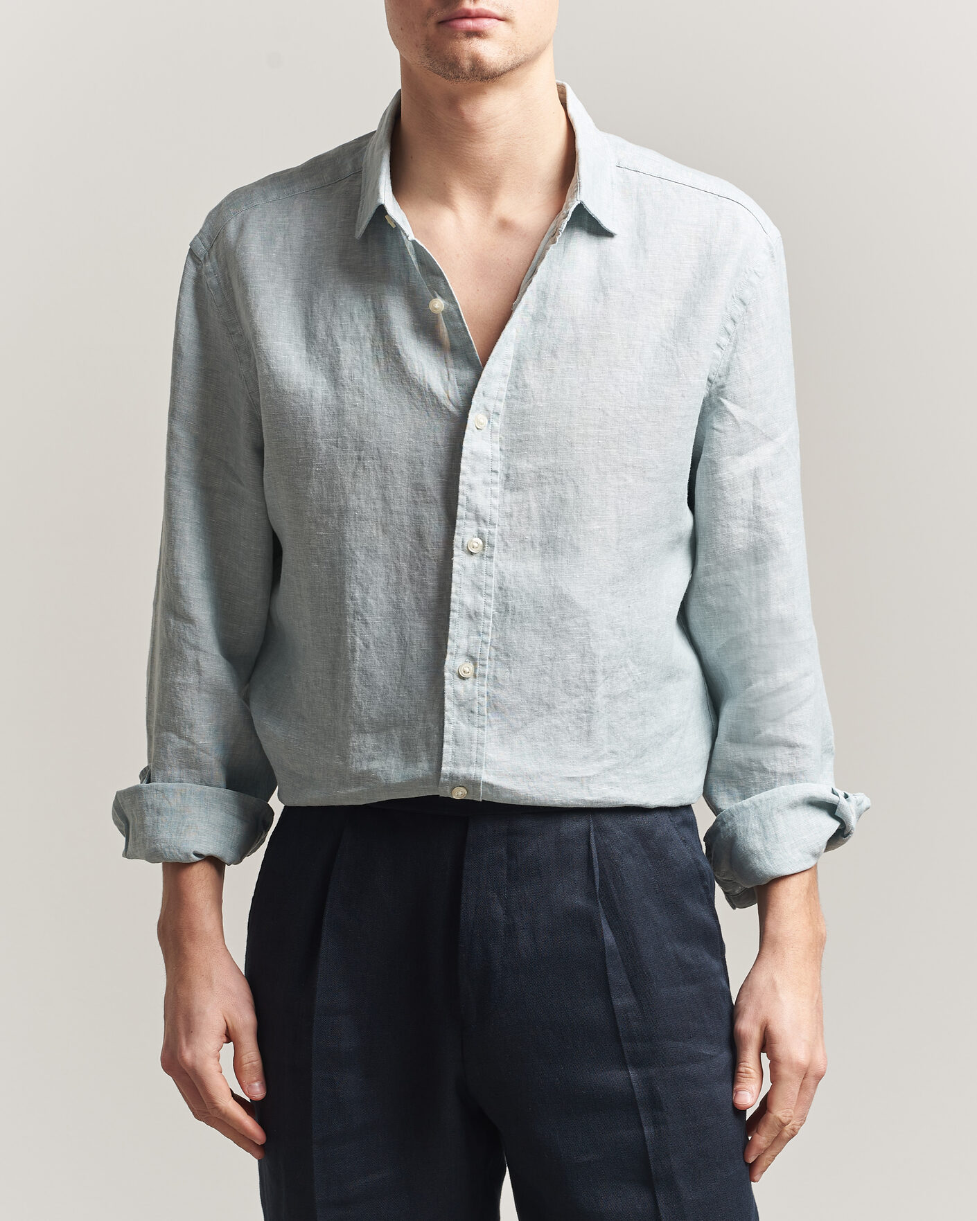 Heren | Overhemden | Charles Tyrwhitt | Pure Linen Slim Fit Shirt Pale Teal Green