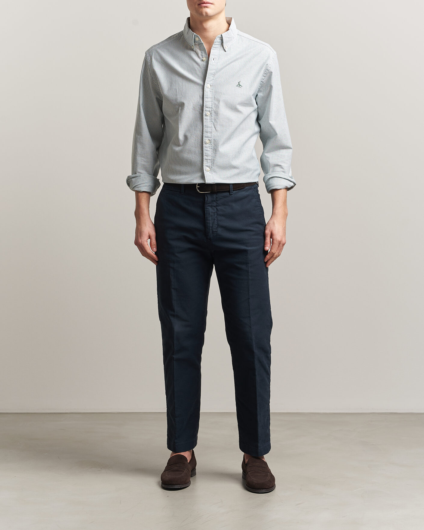 Heren | Overhemden | Charles Tyrwhitt | Button Down Stretch Oxford Shirt Green/White