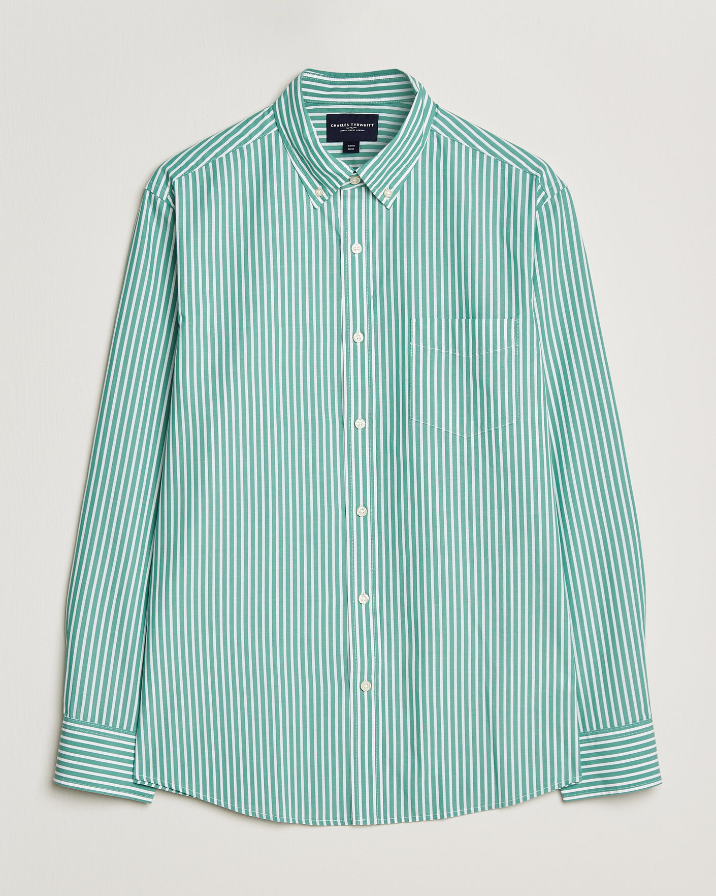 Heren | Overhemden | Charles Tyrwhitt | Button Down Stretch Poplin Shirt Green Stripe