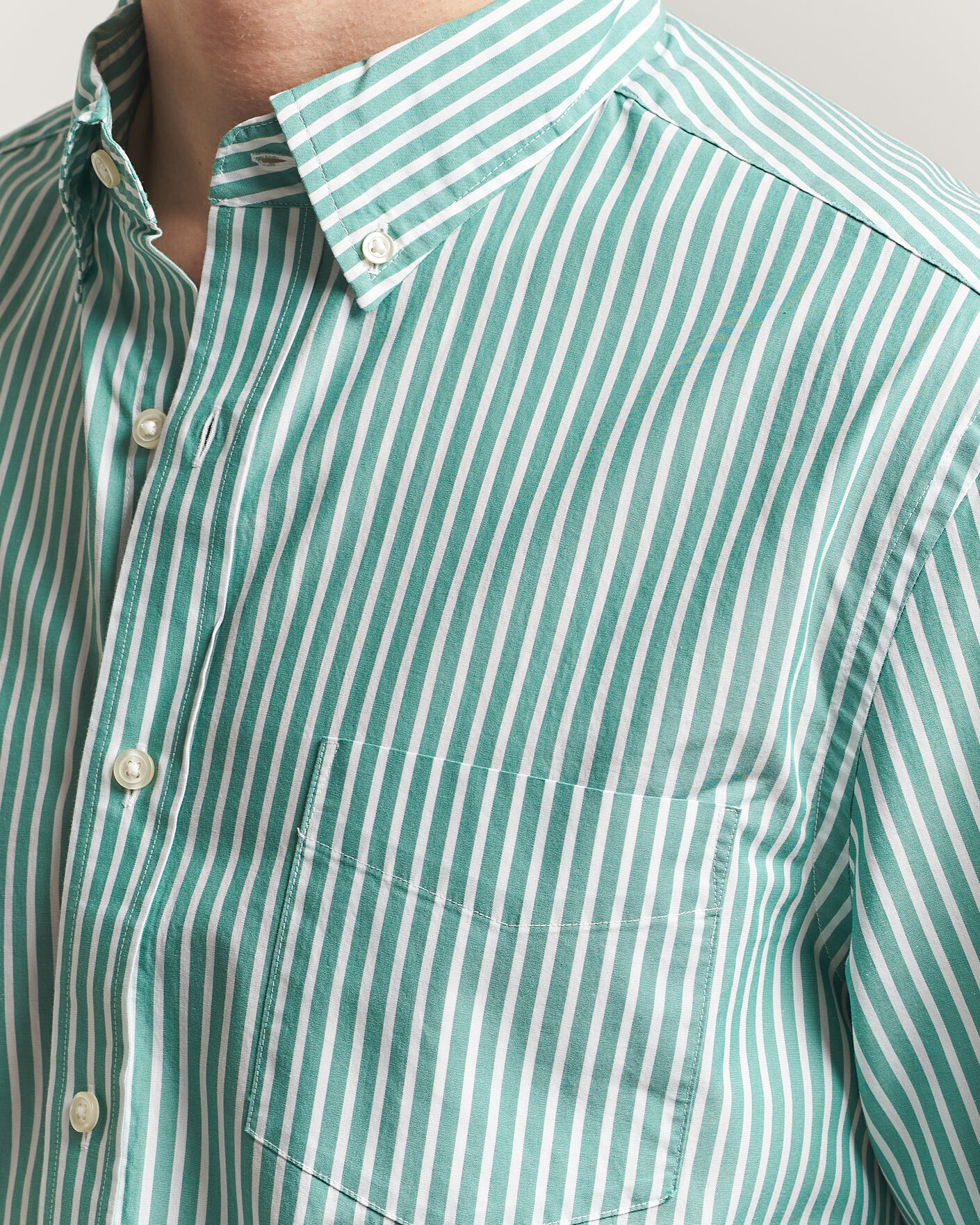 Heren | Overhemden | Charles Tyrwhitt | Button Down Stretch Poplin Shirt Green Stripe