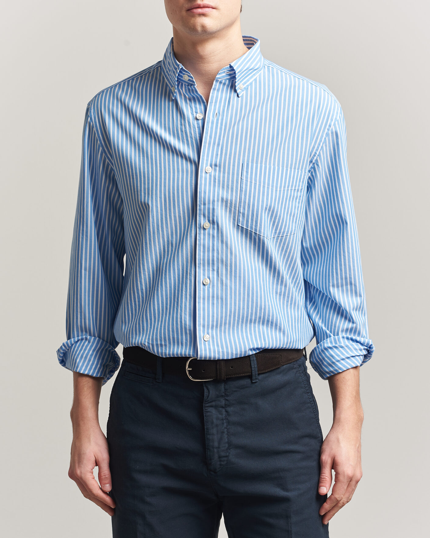 Heren | Overhemden | Charles Tyrwhitt | Button Down Stretch Poplin Shirt Ocean Blue