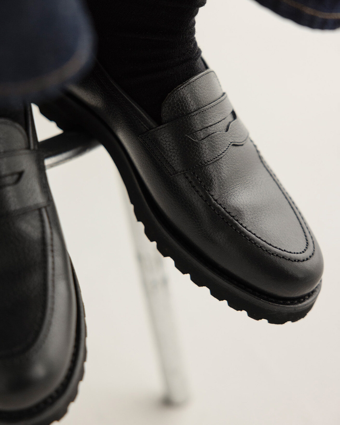 Heren | Instappers | Myrqvist | Stenhammar II Vibram Loafer Black Grained Calf
