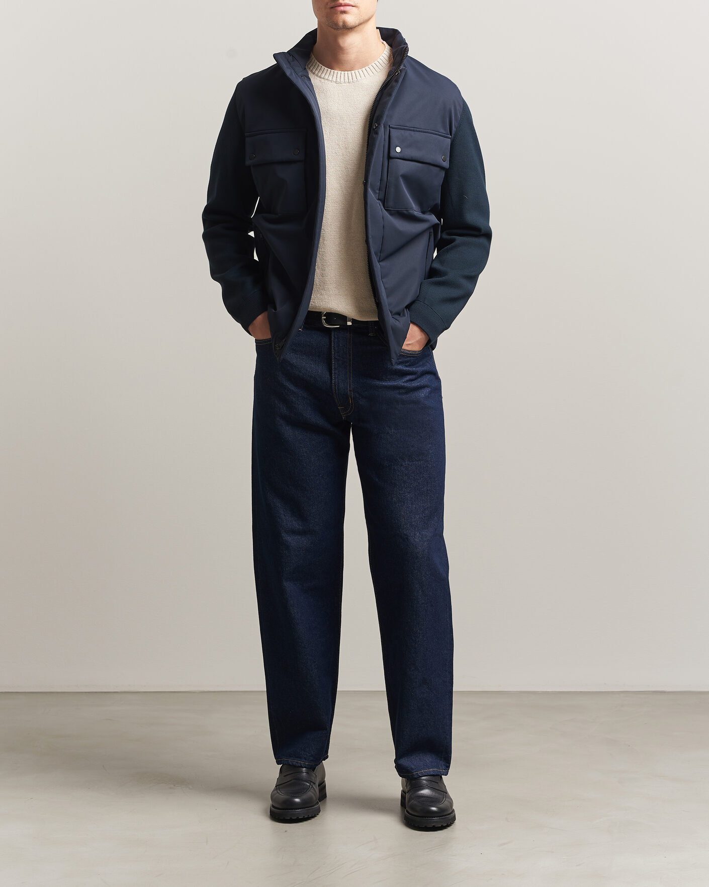 Heren | Jassen | Woolrich | Two Layers Hybrid Jacket Melton Blue