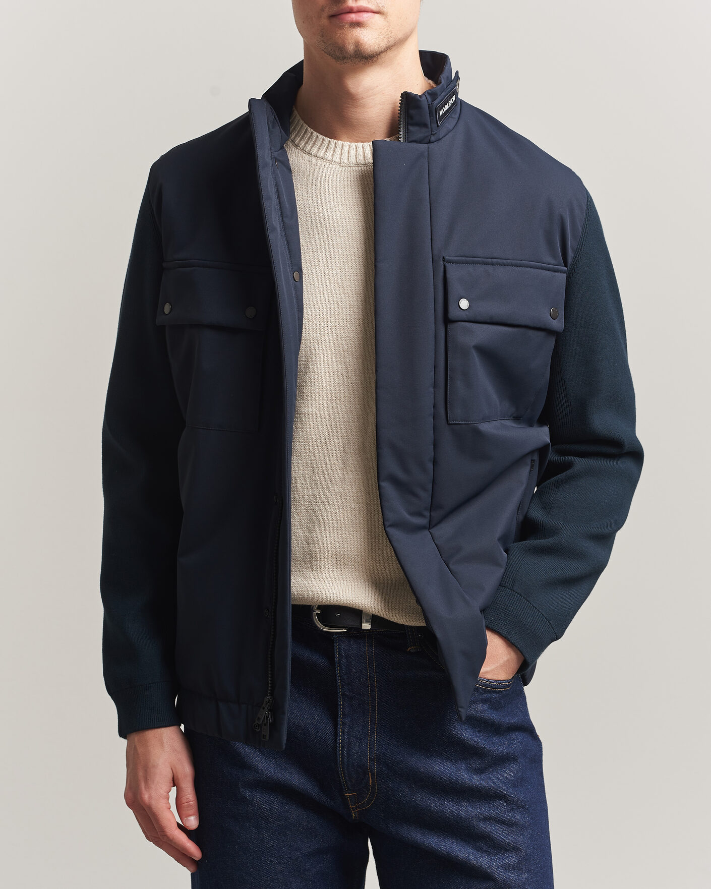 Heren | Jassen | Woolrich | Two Layers Hybrid Jacket Melton Blue