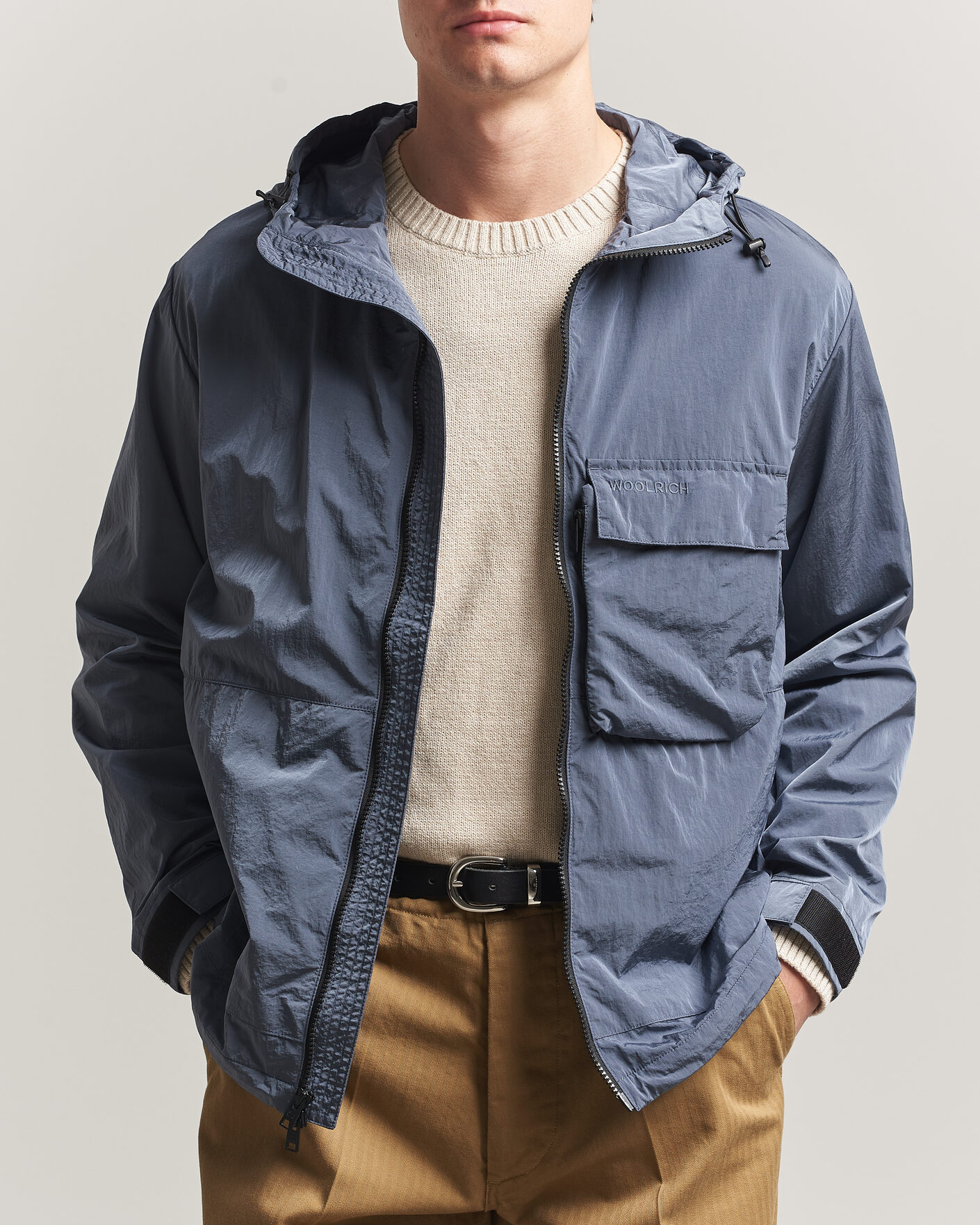 Heren | Jassen | Woolrich | Shiny Nylon Hooded Jacket Grisaille
