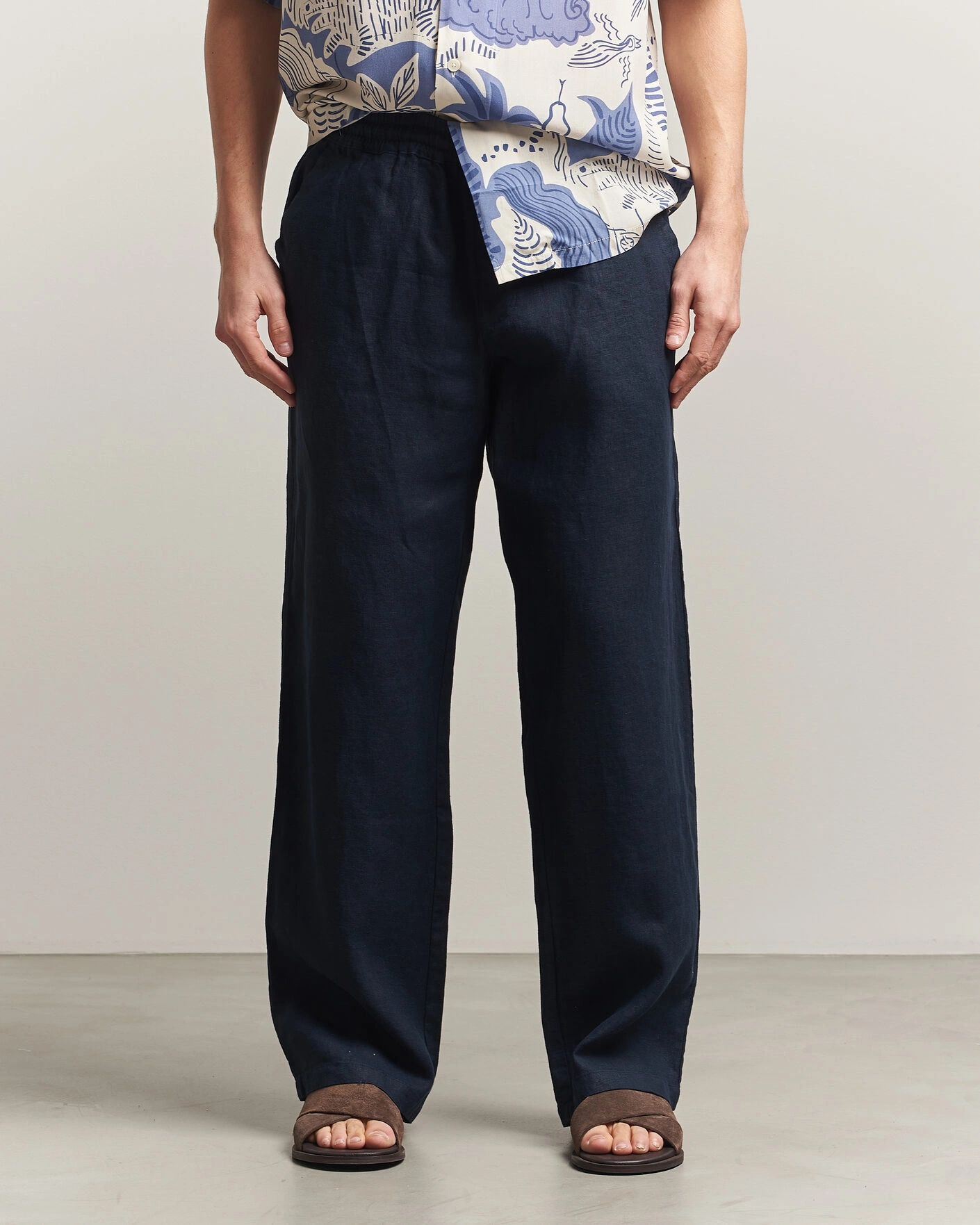 Heren | Broeken | OAS | Nino Linen Pants Navy
