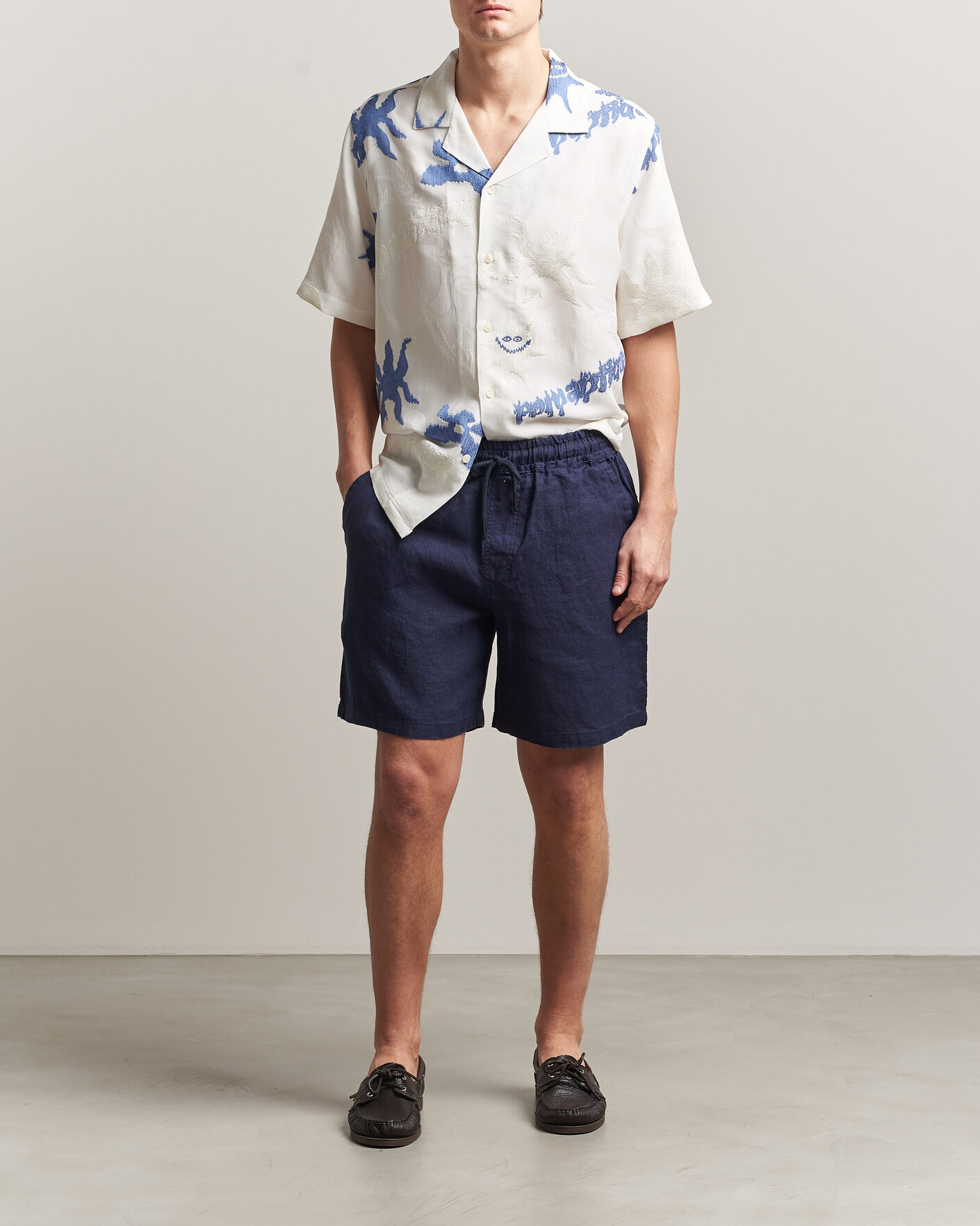 Heren | Korte broek | OAS | Porto Linen Shorts Navy