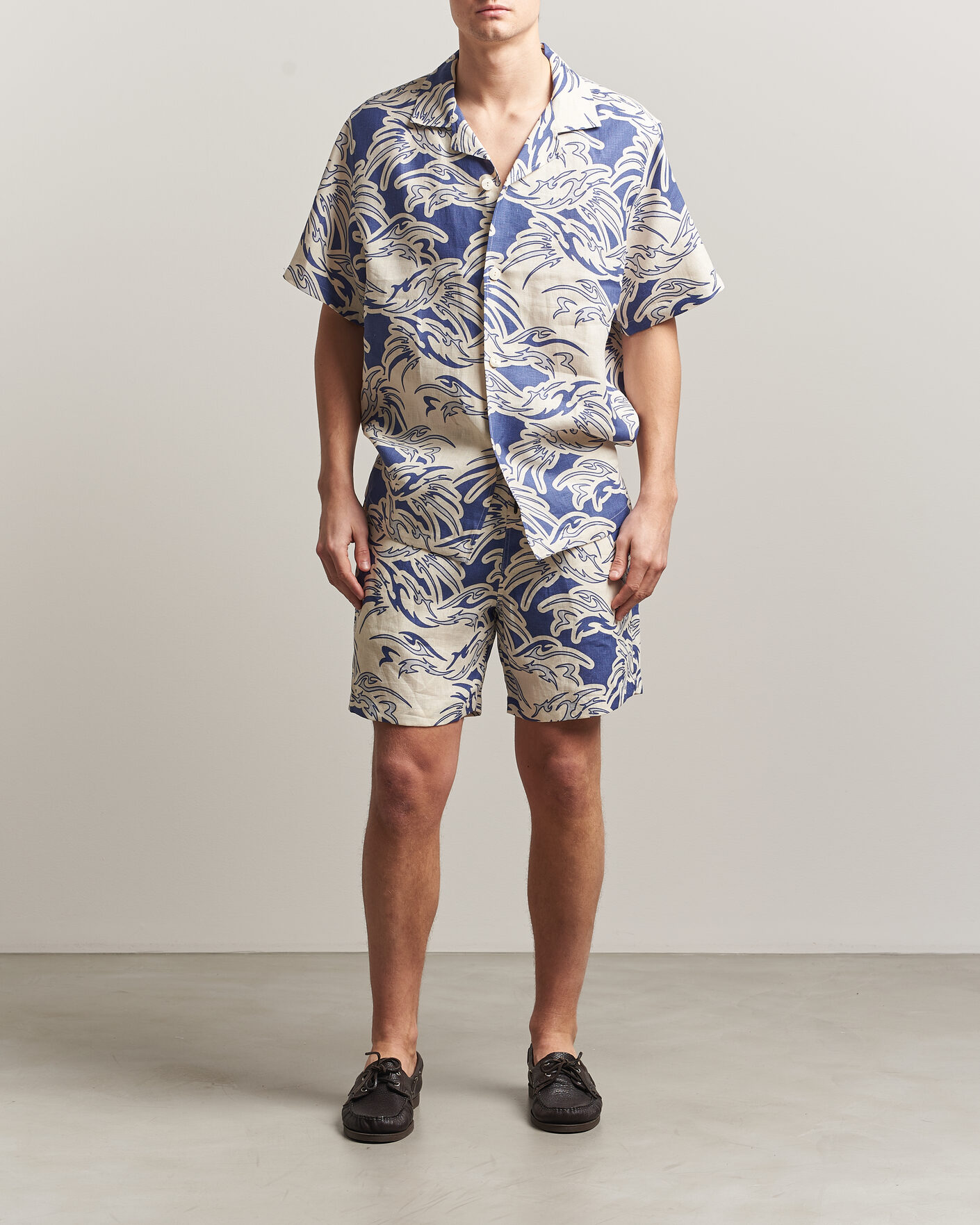 Heren | Overhemden | OAS | Cuba Short Sleeve Printed Linen Shirt Rouge Blue