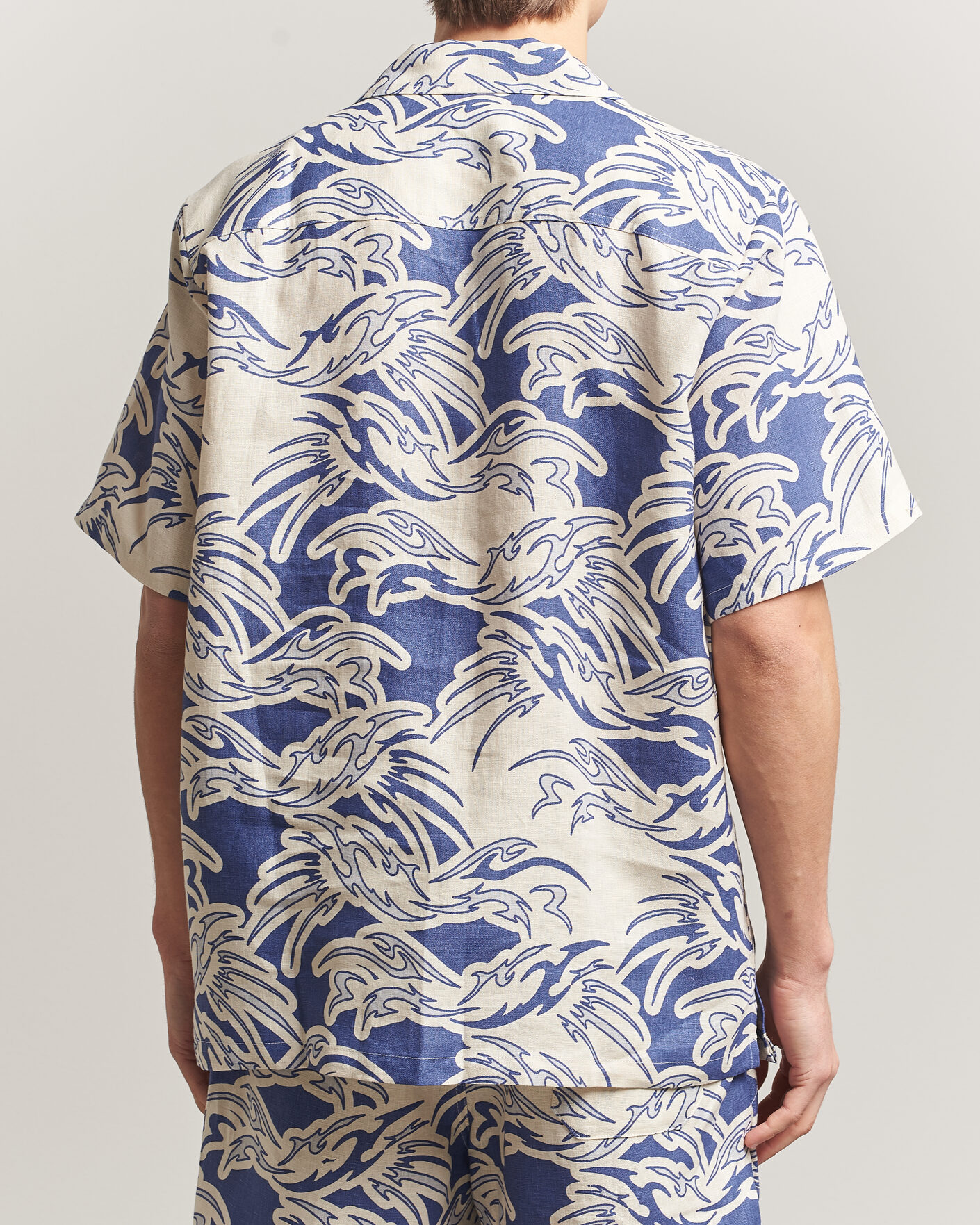 Heren | Overhemden | OAS | Cuba Short Sleeve Printed Linen Shirt Rouge Blue