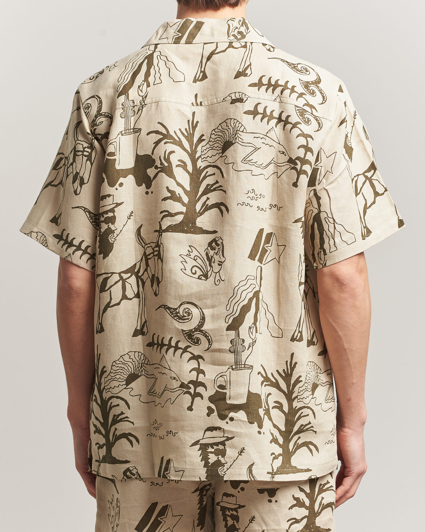 Heren | Overhemden | OAS | Cuba Short Sleeve Printed Linen Shirt Poplan