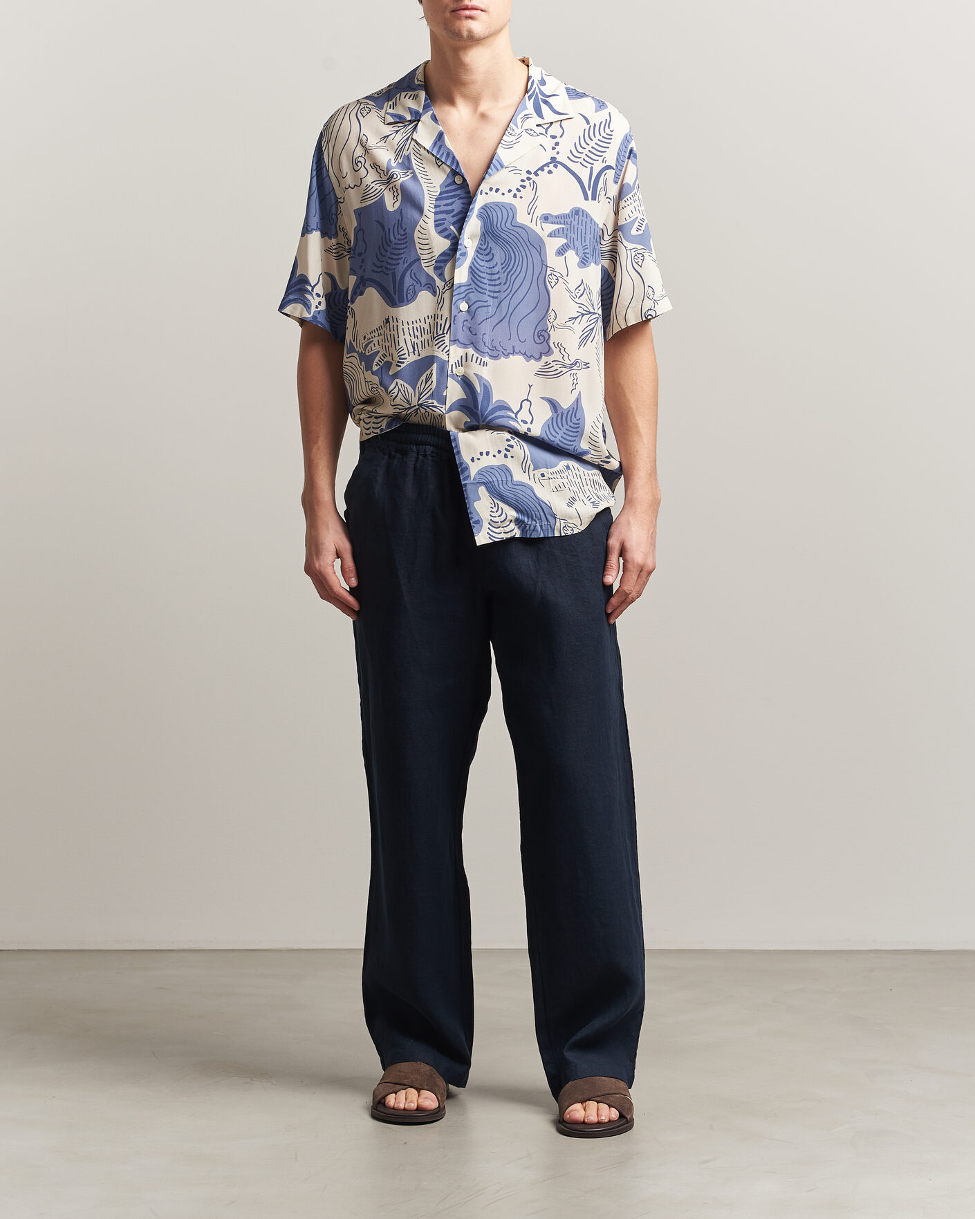 Heren | Overhemden | OAS | Rocco Viscose Short Sleeve Shirt Mystea