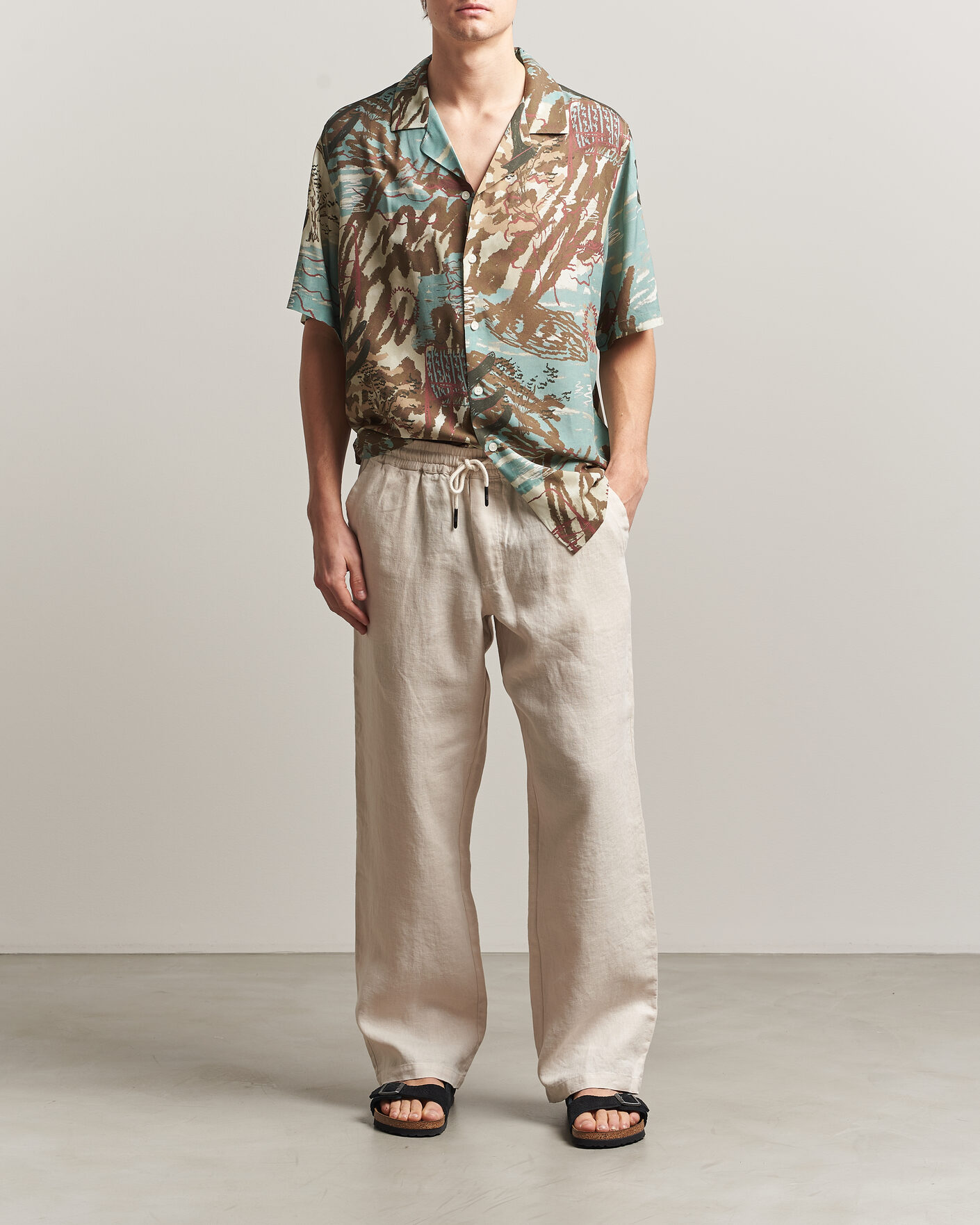 Heren | Overhemden | OAS | Rocco Viscose Short Sleeve Shirt Montara