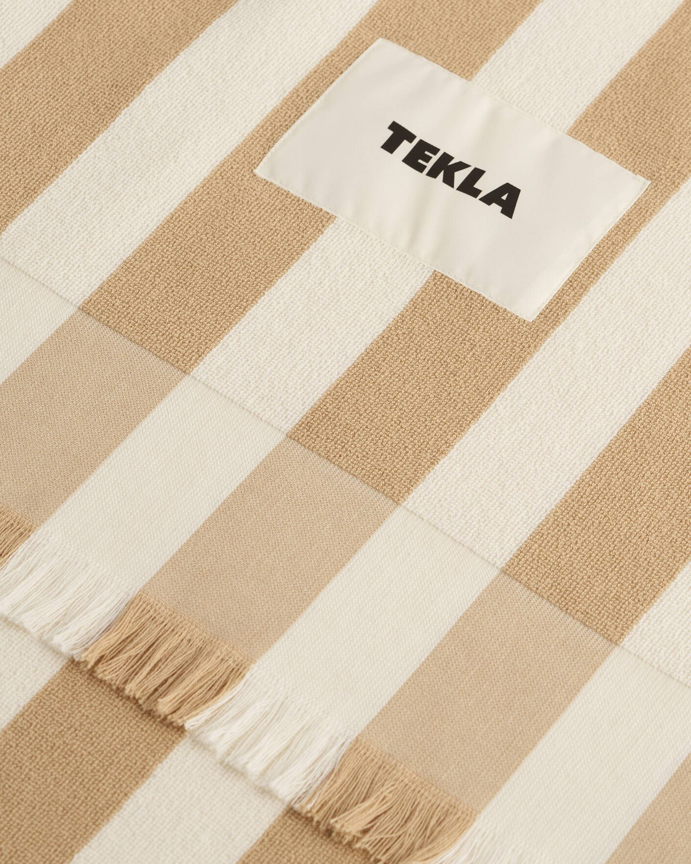 Heren | Stoffen | Tekla | Organic Terry Beach Towel Almond Stripes