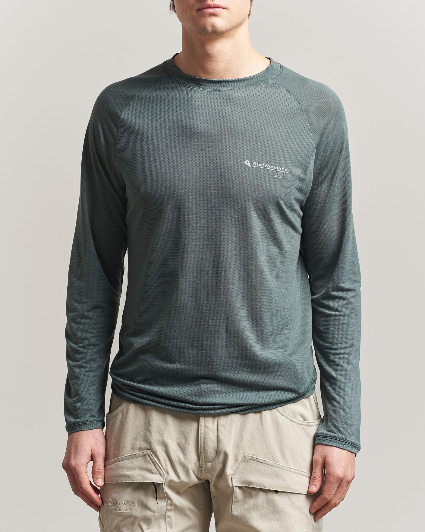 Heren | T-shirts | Klättermusen | Groa Lightweight Tencel Long Sleeve T-Shirt Teal Grey
