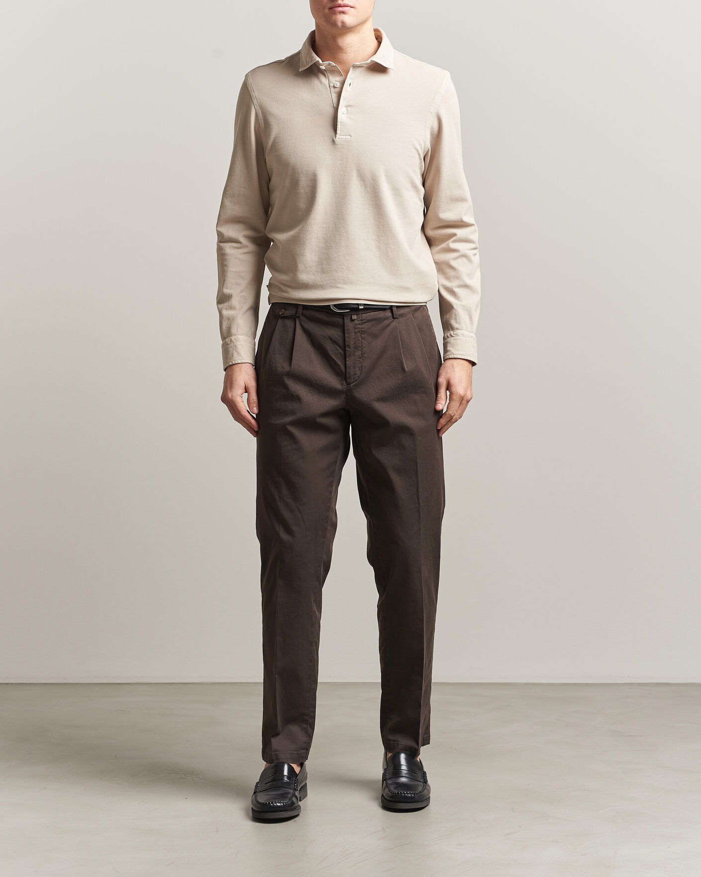 Heren | Polo's | Gran Sasso | Washed Long Sleeve Polo Beige Melange