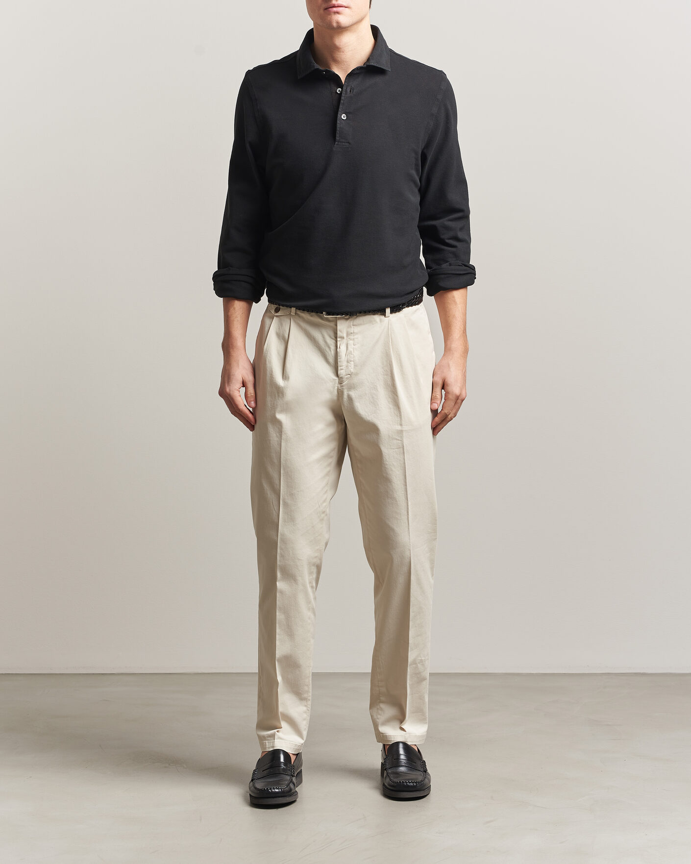 Heren | Polo's | Gran Sasso | Washed Long Sleeve Polo Black