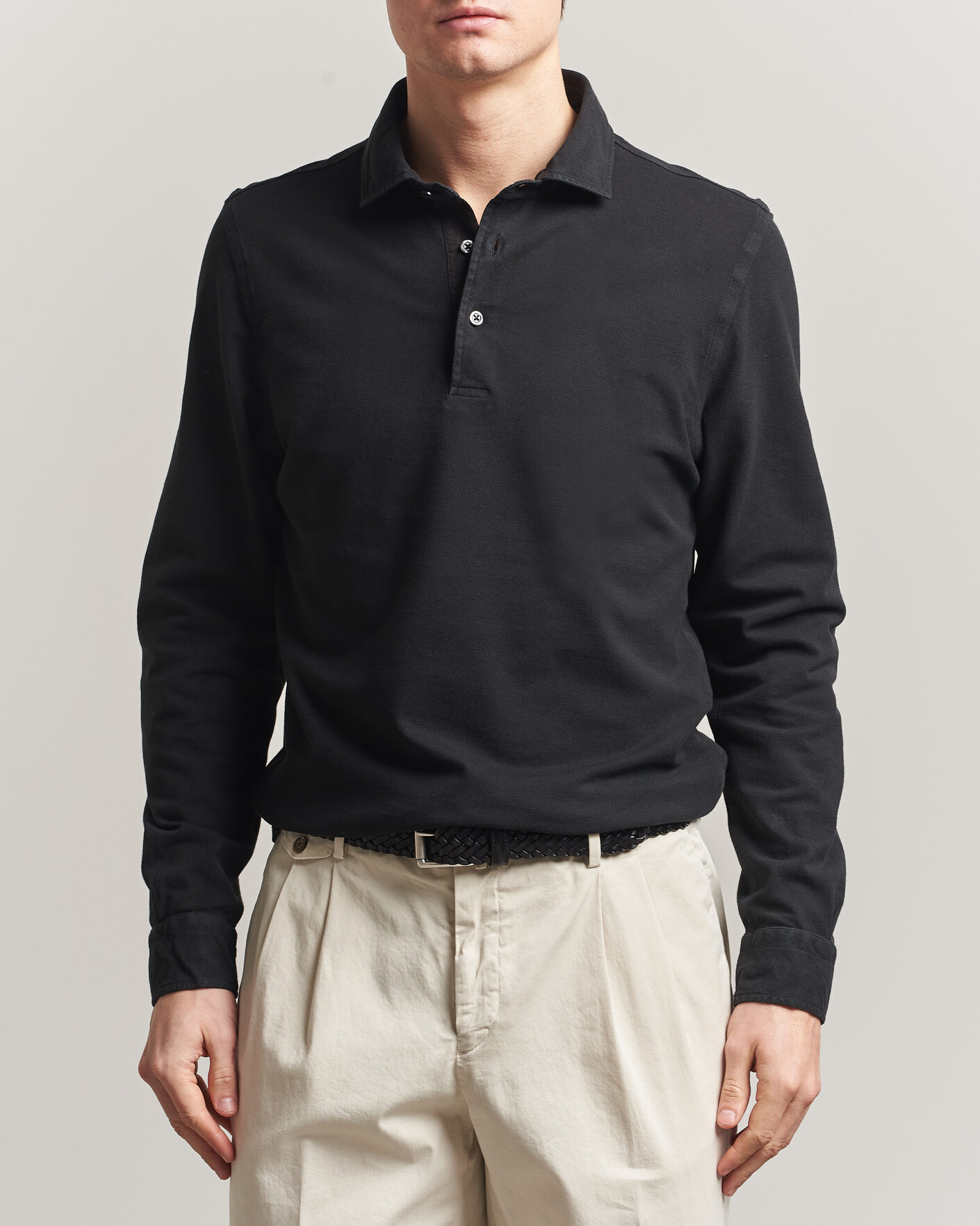 Heren | Polo's | Gran Sasso | Washed Long Sleeve Polo Black