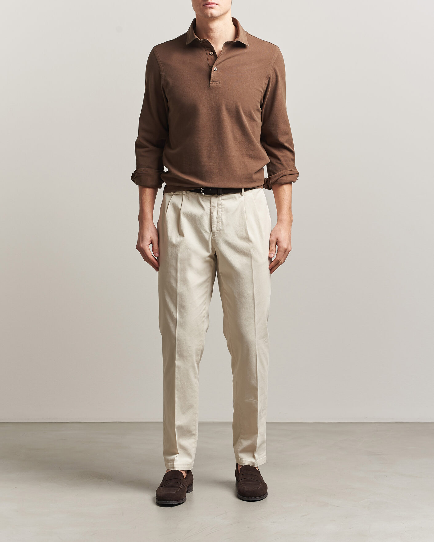 Heren | Polo's | Gran Sasso | Washed Long Sleeve Polo Brown