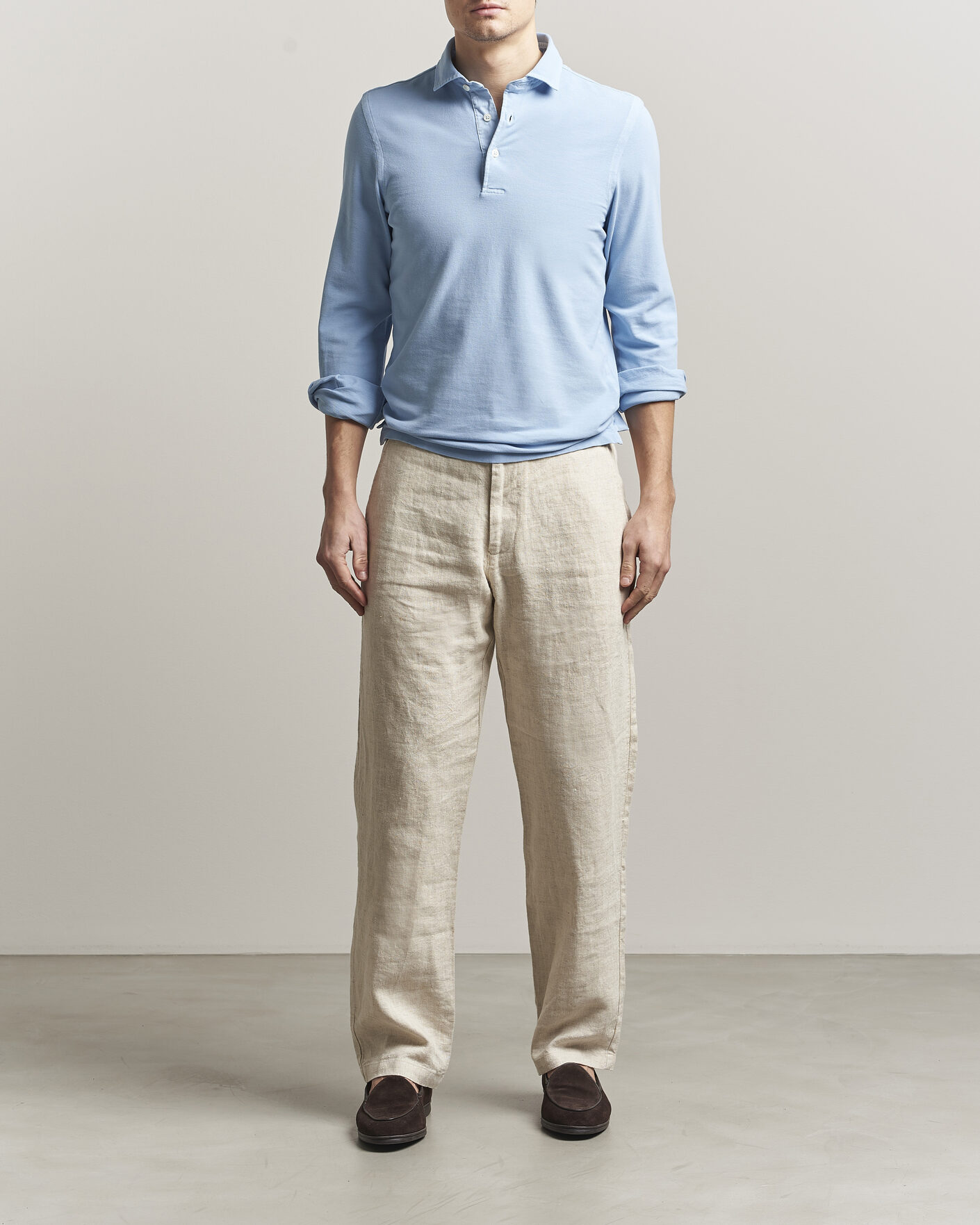 Heren | Polo's | Gran Sasso | Washed Long Sleeve Polo Light Blue