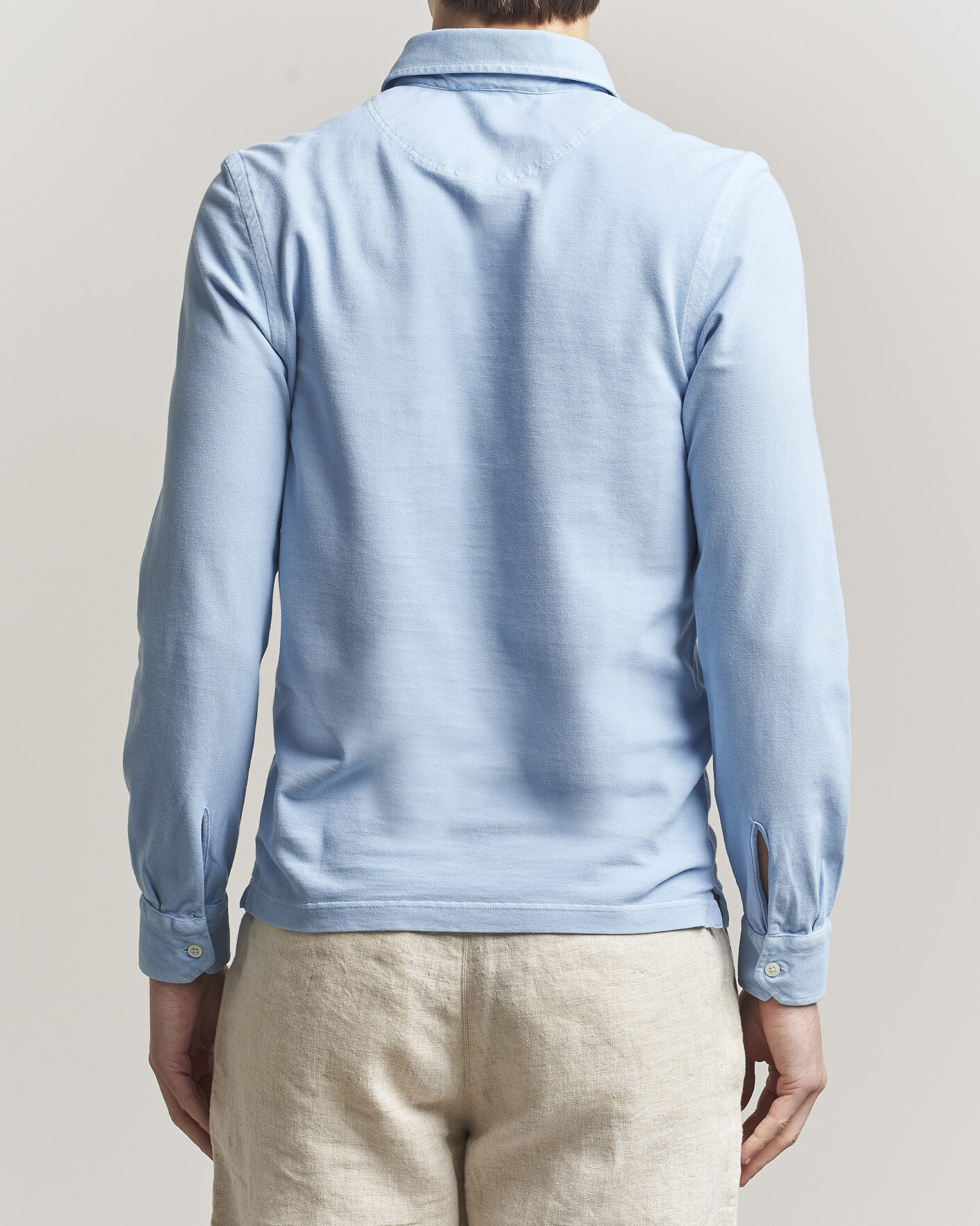 Heren | Polo's | Gran Sasso | Washed Long Sleeve Polo Light Blue