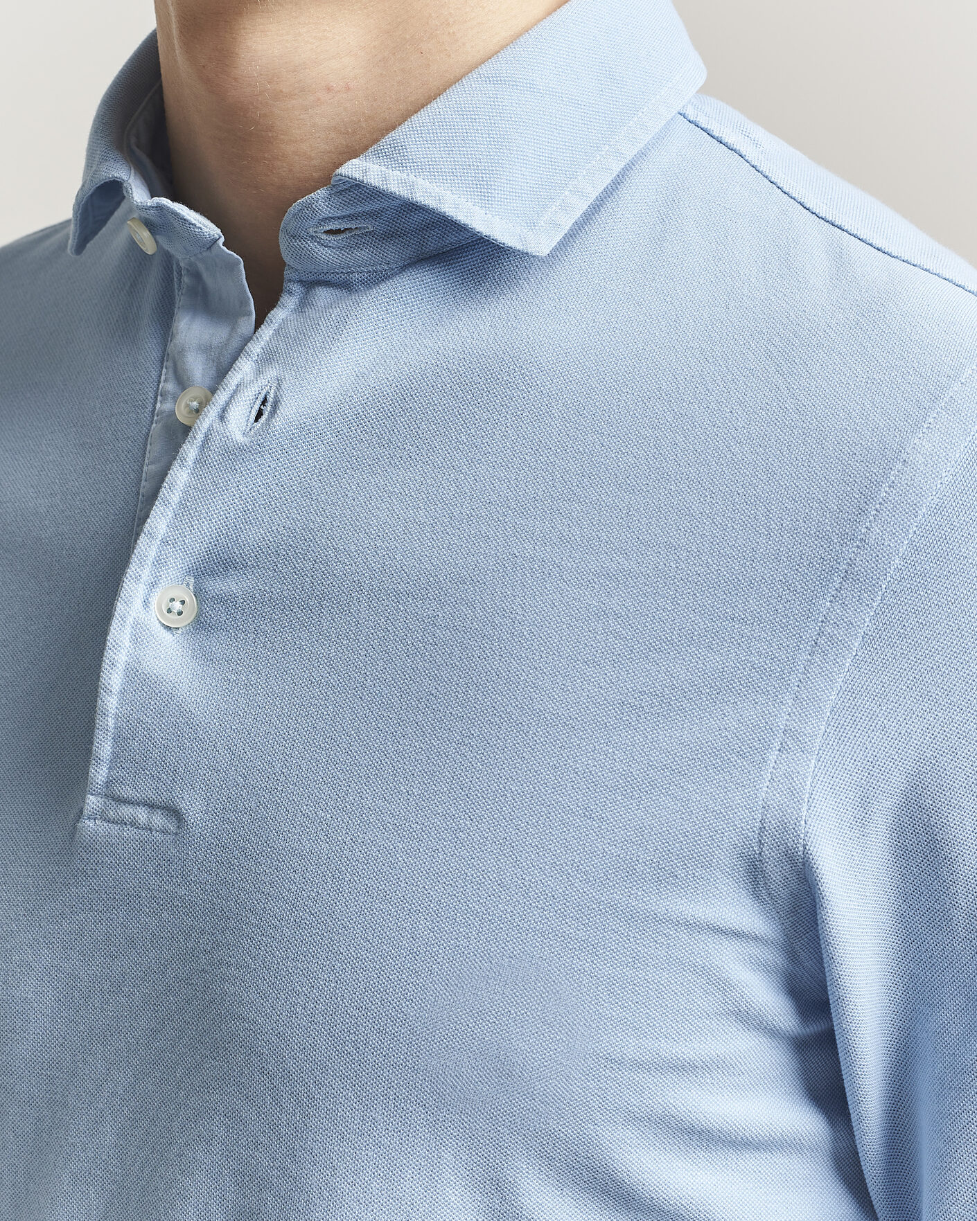 Heren | Polo's | Gran Sasso | Washed Long Sleeve Polo Light Blue