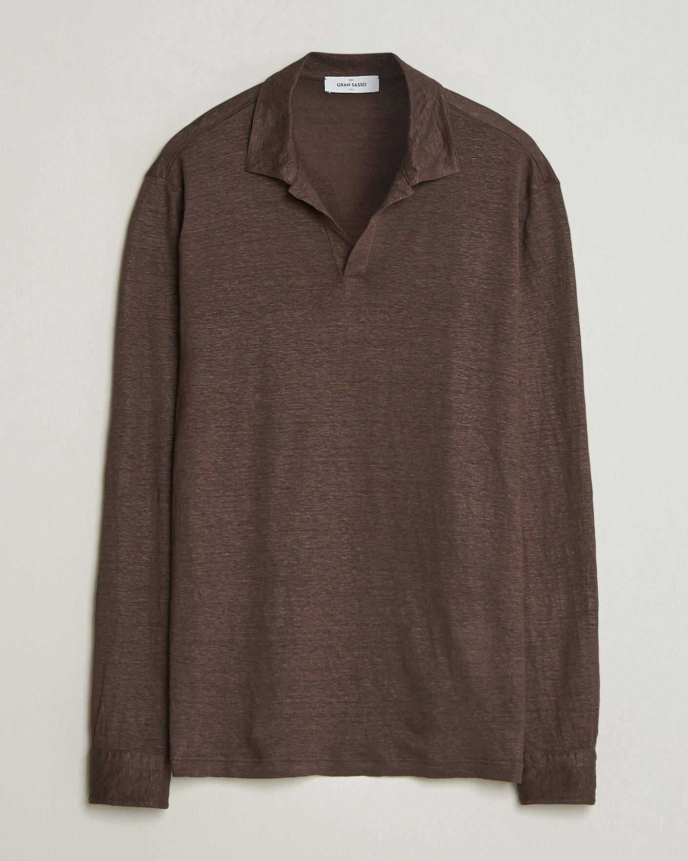 Heren | Polo's | Gran Sasso | Washed Linen Long Sleeve Polo Brown Melange