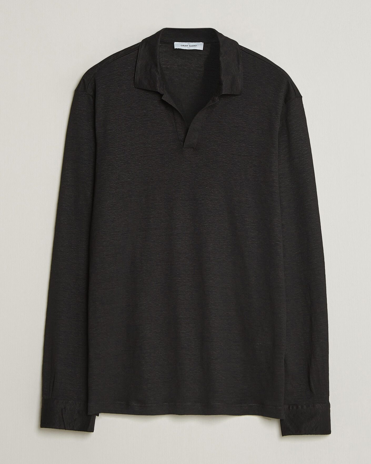 Heren | Polo's | Gran Sasso | Washed Linen Long Sleeve Polo Black