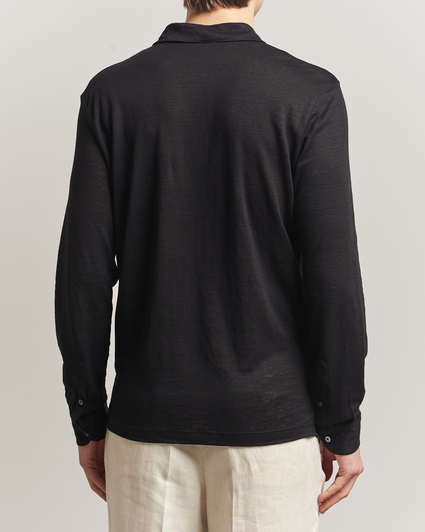 Heren | Polo's | Gran Sasso | Washed Linen Long Sleeve Polo Black