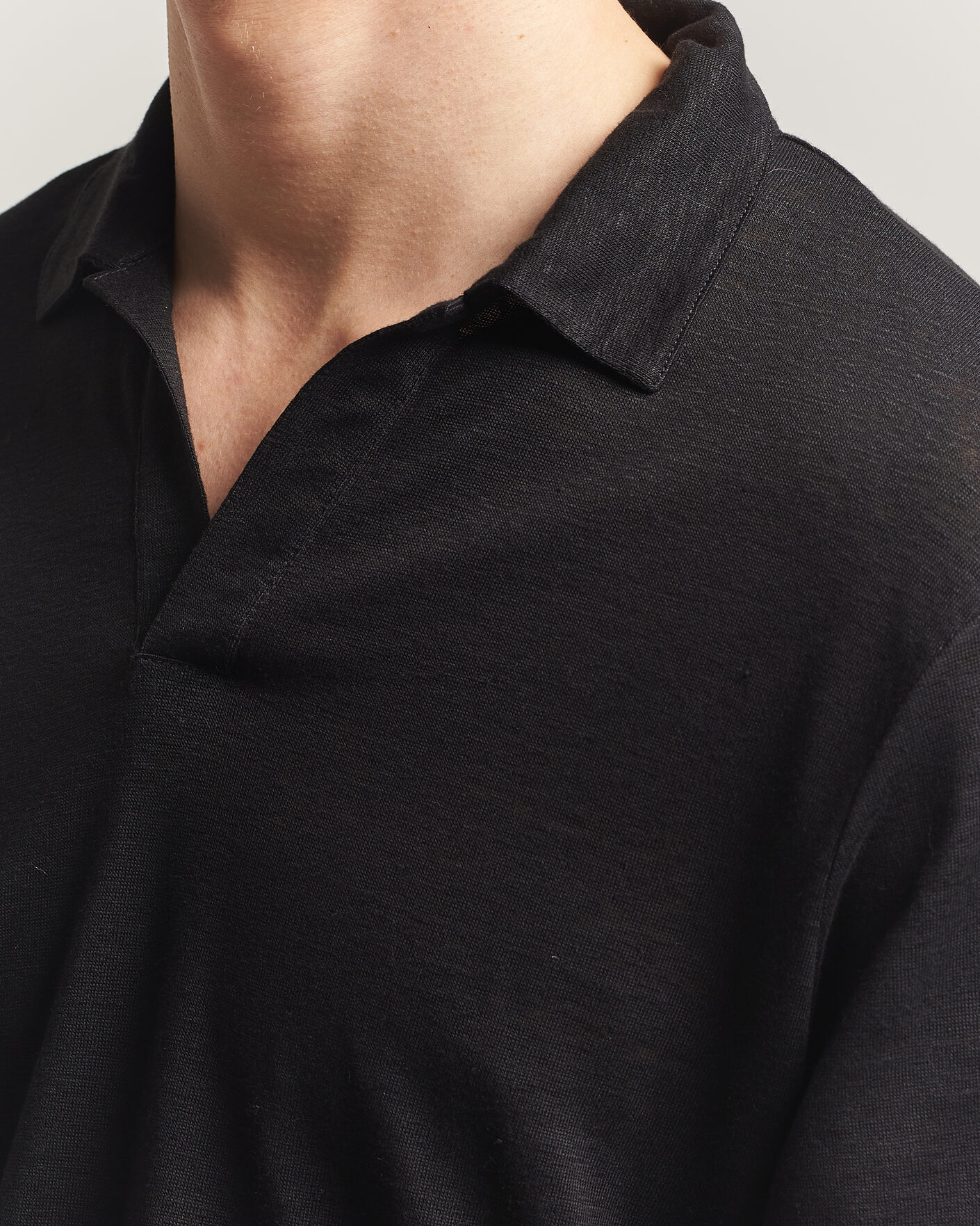 Heren | Polo's | Gran Sasso | Washed Linen Long Sleeve Polo Black